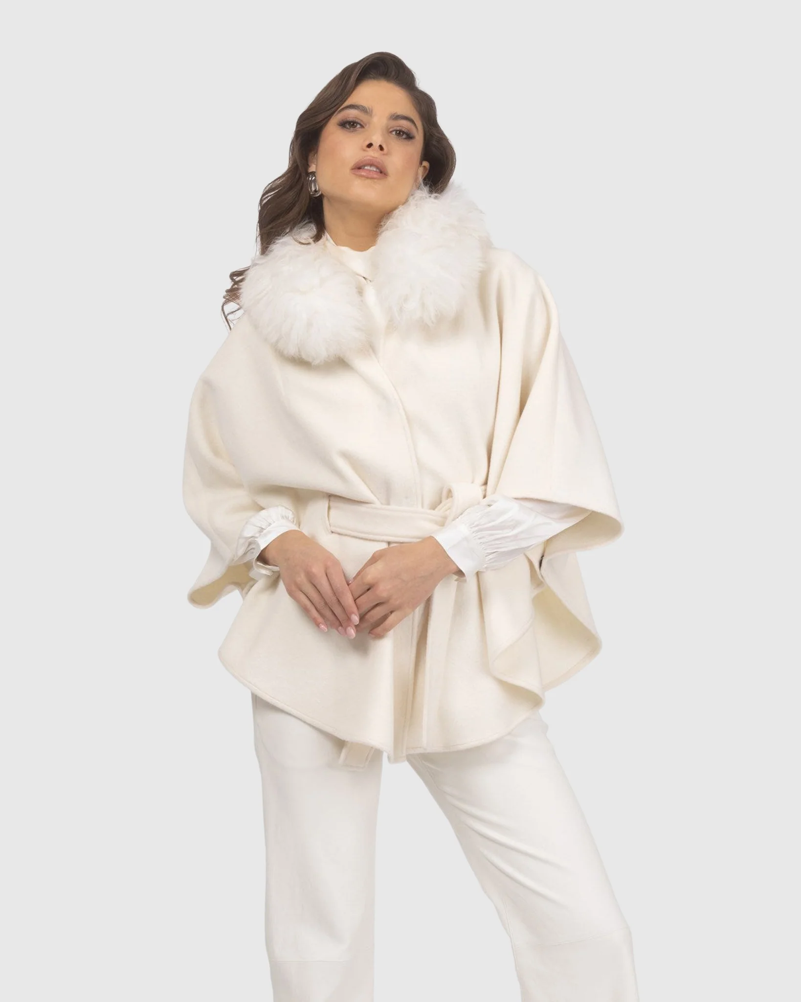 Select Wool Belted Cape With Select Lamb Collar - Image 8