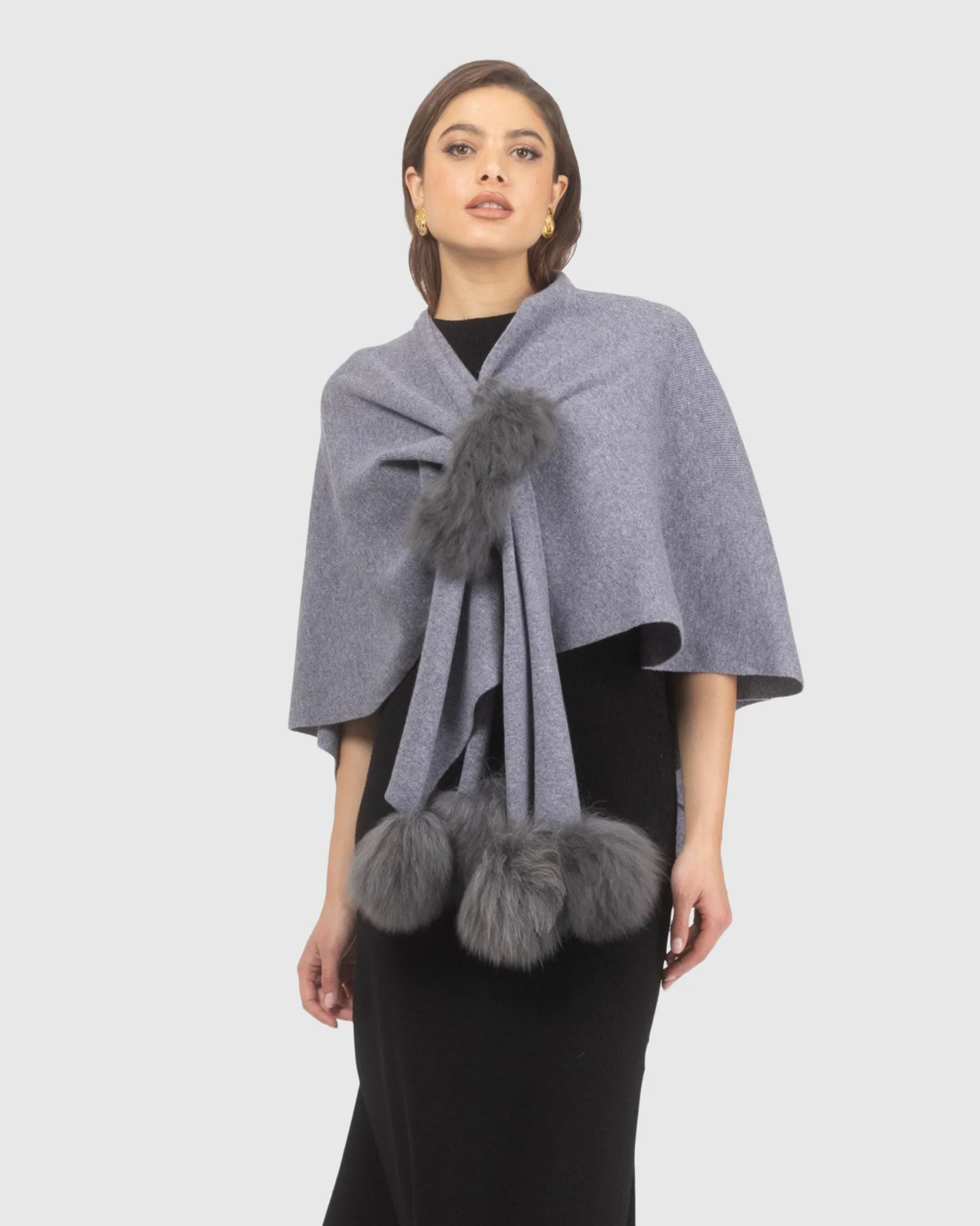 Select Wool Capelet With Select Lamb Poms