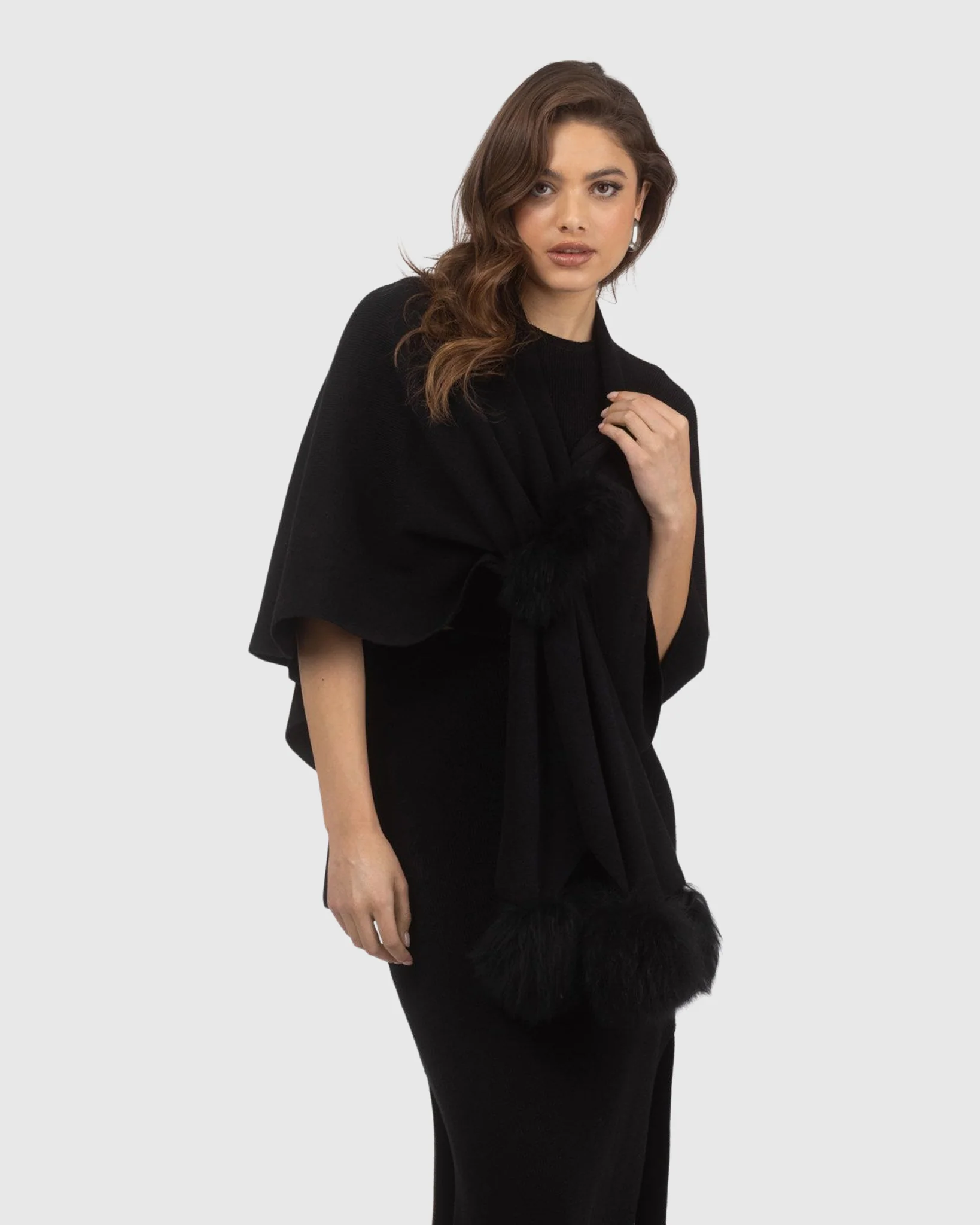 Select Wool Capelet With Select Lamb Poms - Image 10