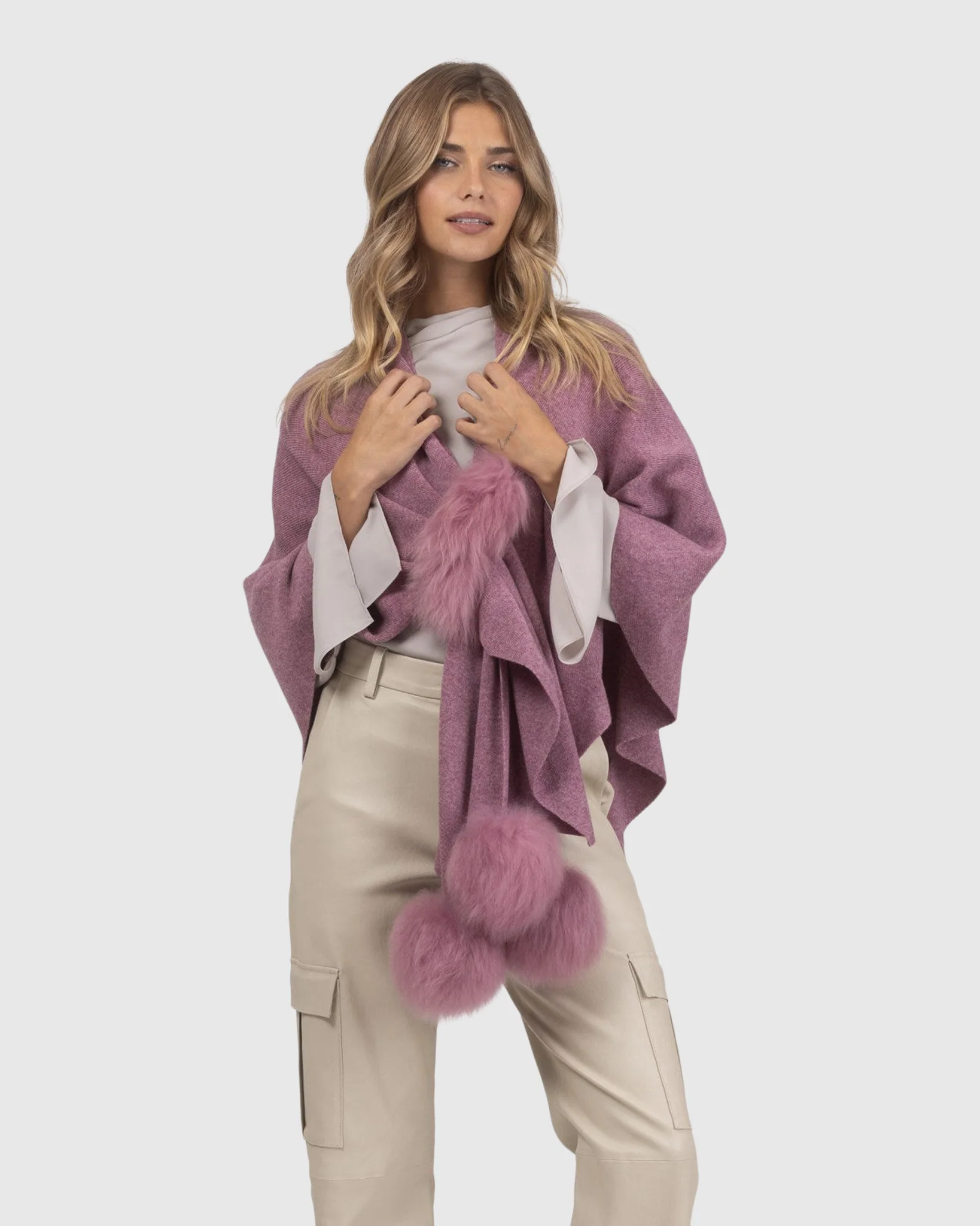 Select Wool Capelet With Select Lamb Poms - Image 15