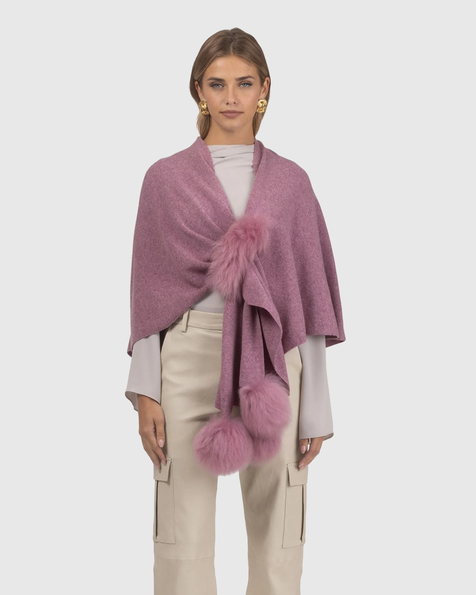 Select Wool Capelet With Select Lamb Poms - Image 16