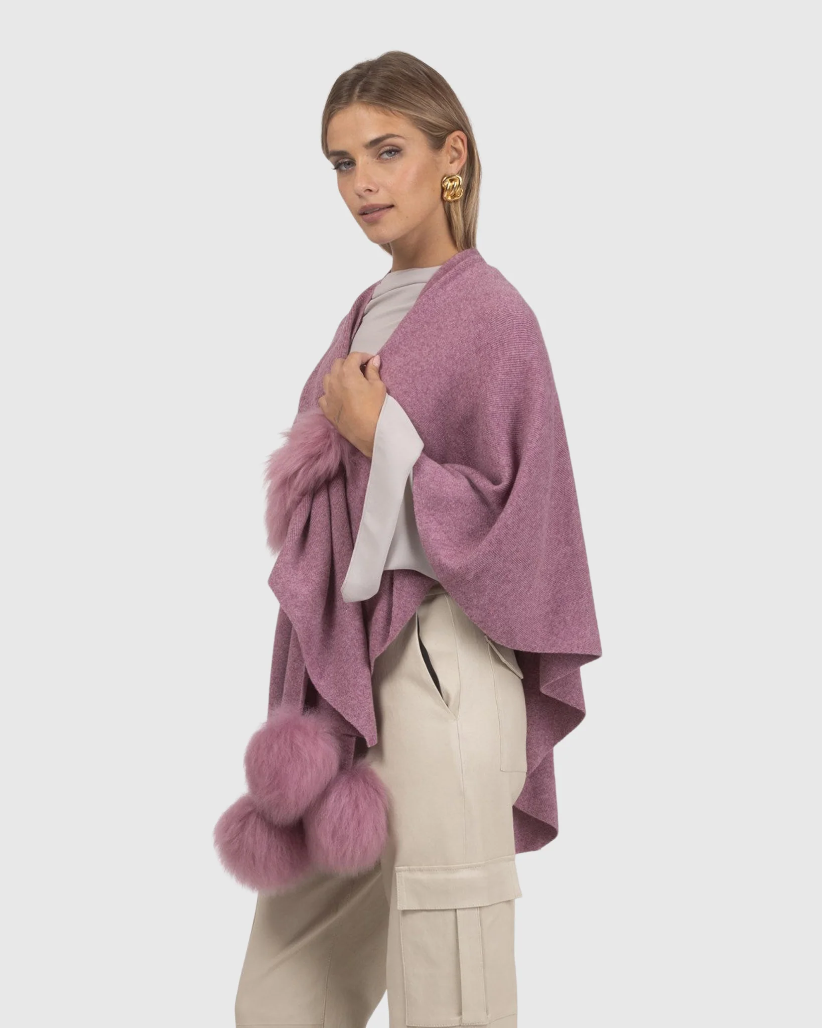 Select Wool Capelet With Select Lamb Poms - Image 17