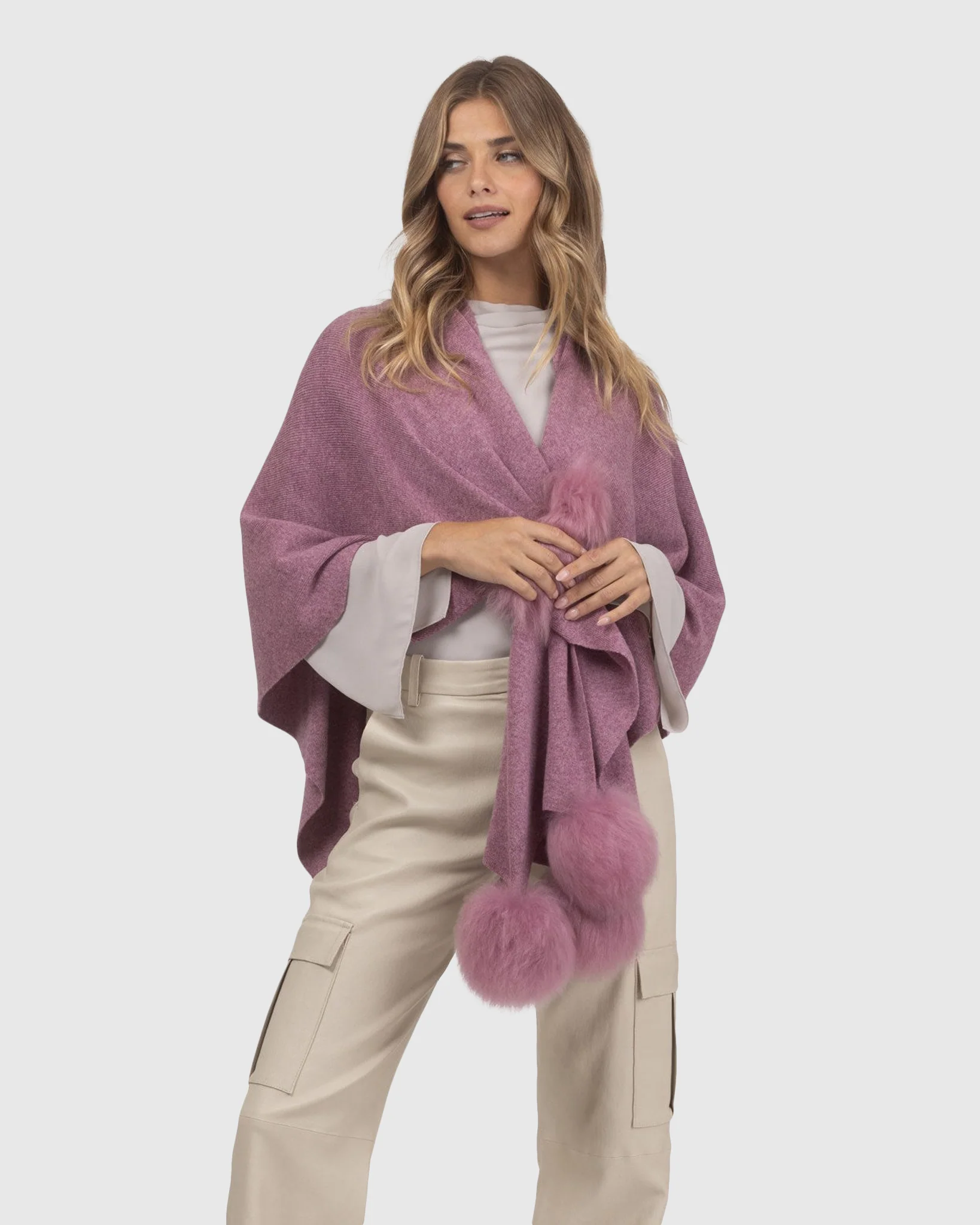 Select Wool Capelet With Select Lamb Poms - Image 18
