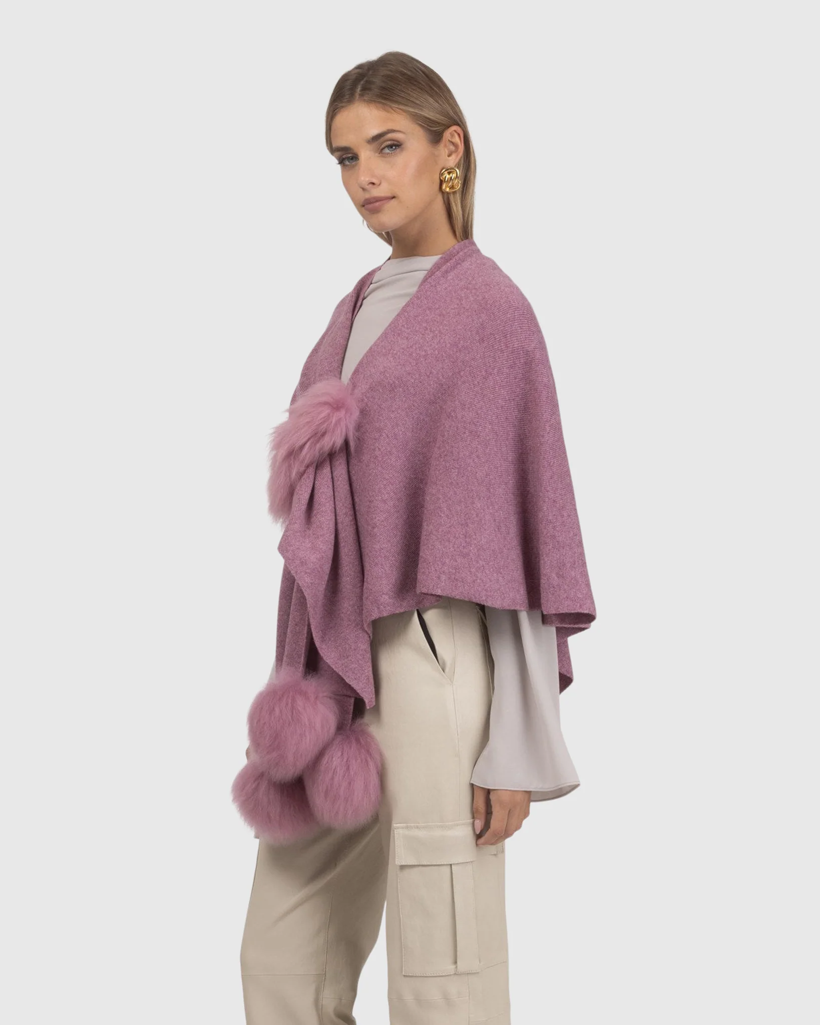 Select Wool Capelet With Select Lamb Poms - Image 19