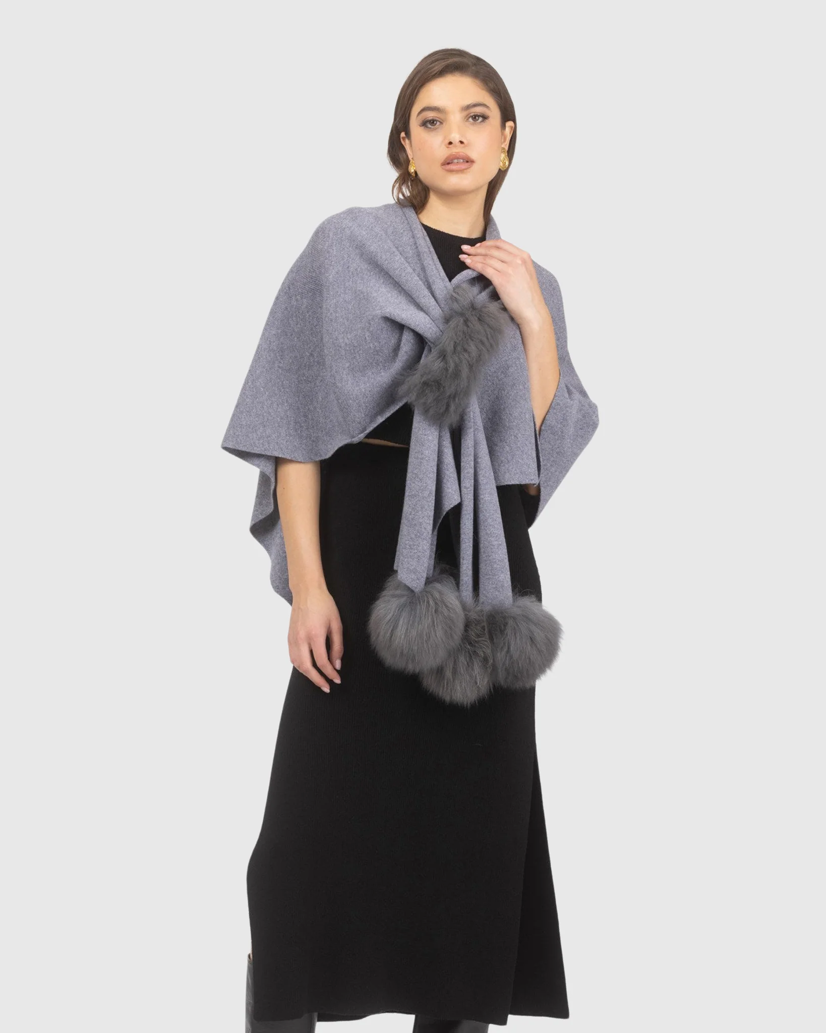 Select Wool Capelet With Select Lamb Poms - Image 3