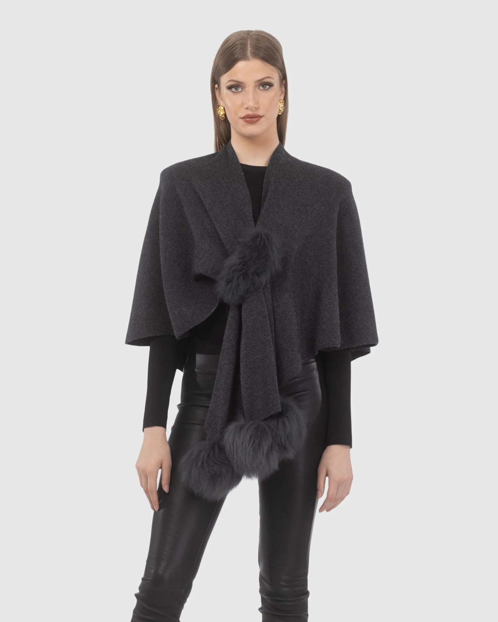 Select Wool Capelet With Select Lamb Poms - Image 32