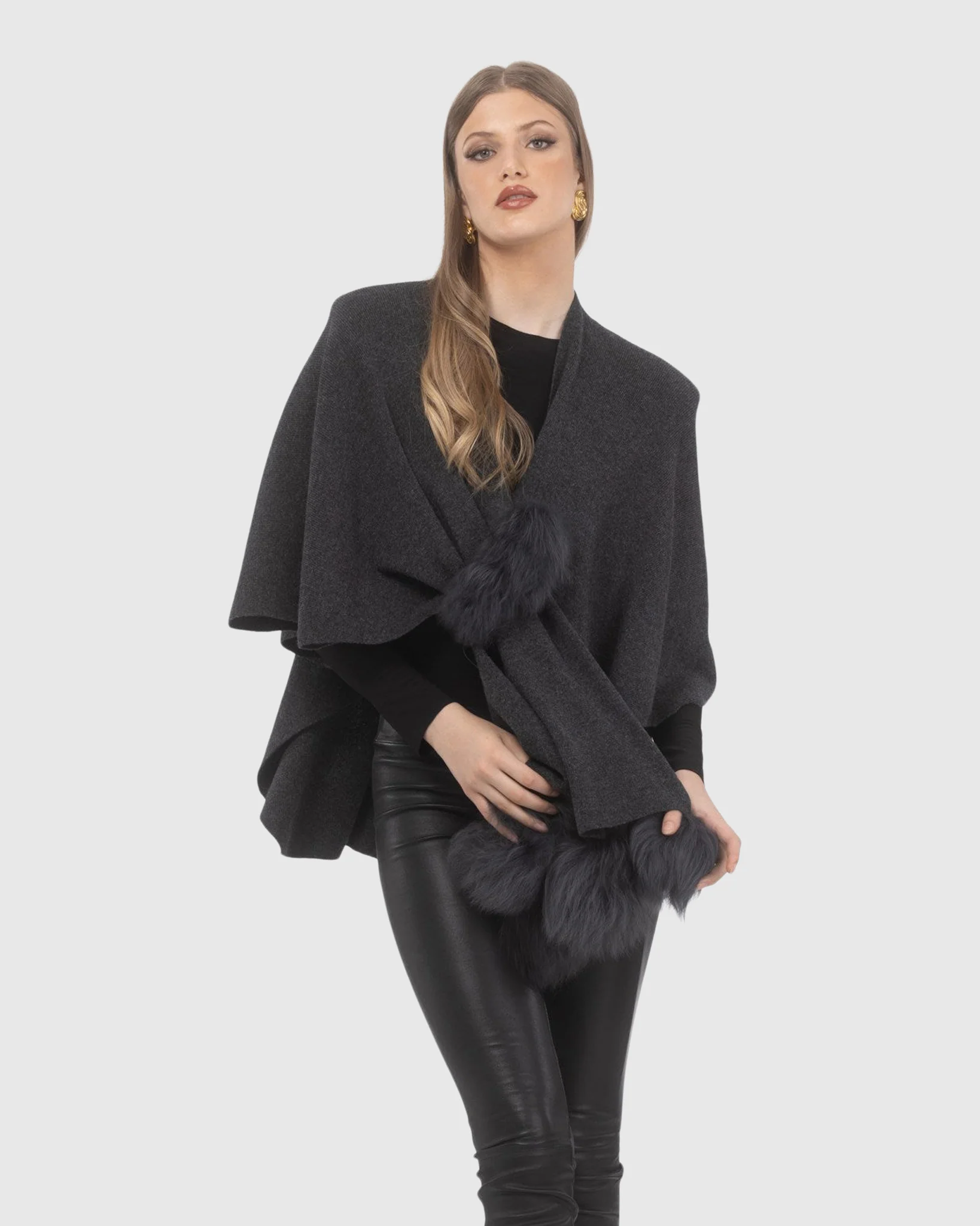 Select Wool Capelet With Select Lamb Poms - Image 36