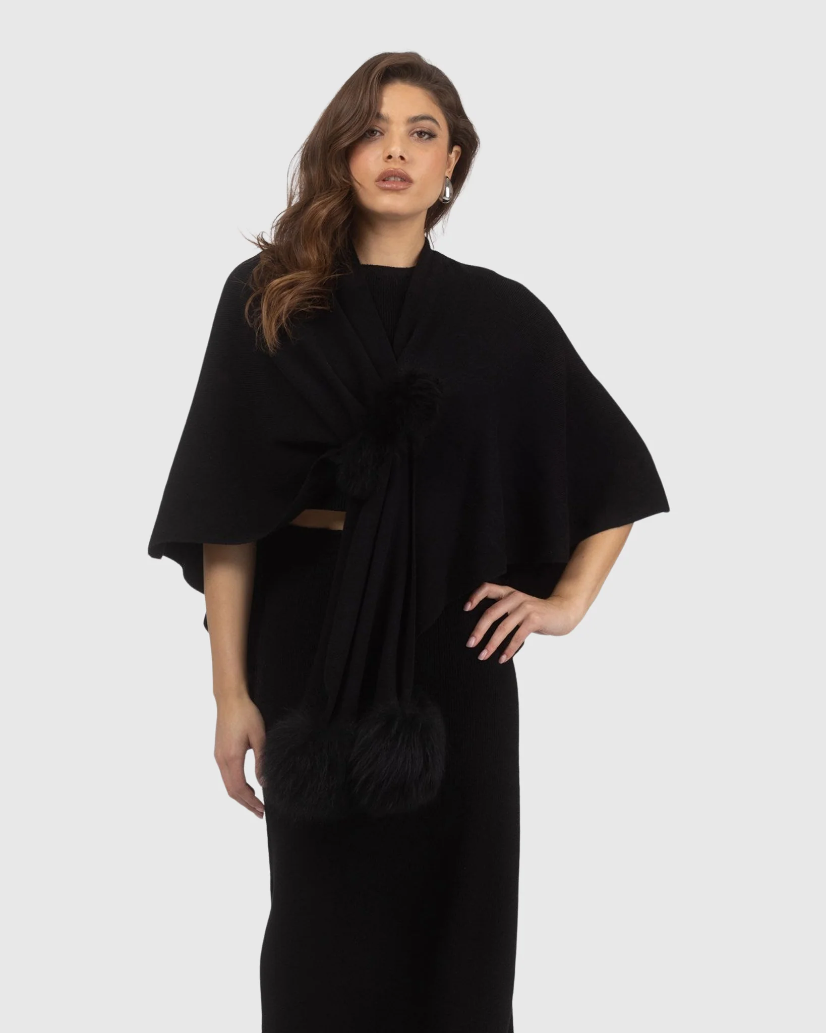 Select Wool Capelet With Select Lamb Poms - Image 8