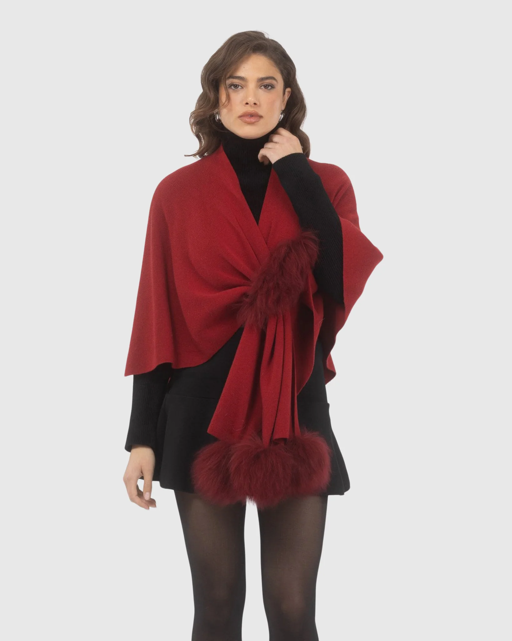 Select Wool Capelet With Select Lamb Poms - Image 89