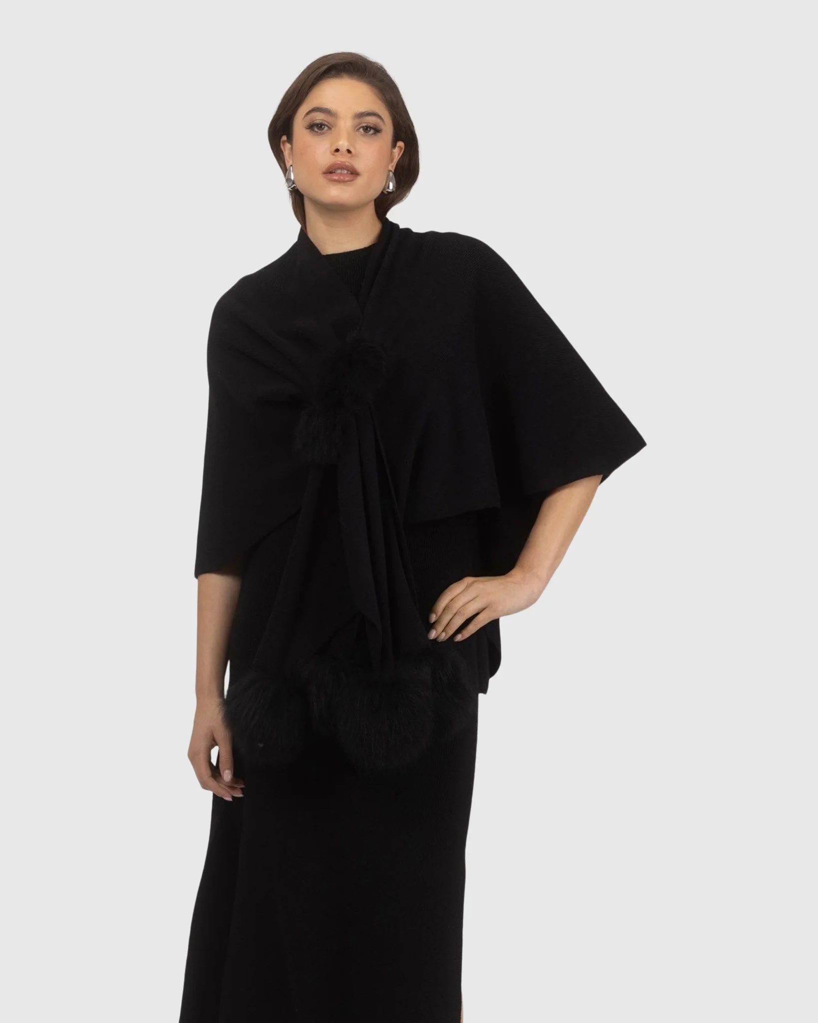 Select Wool Capelet With Select Lamb Poms - Image 9