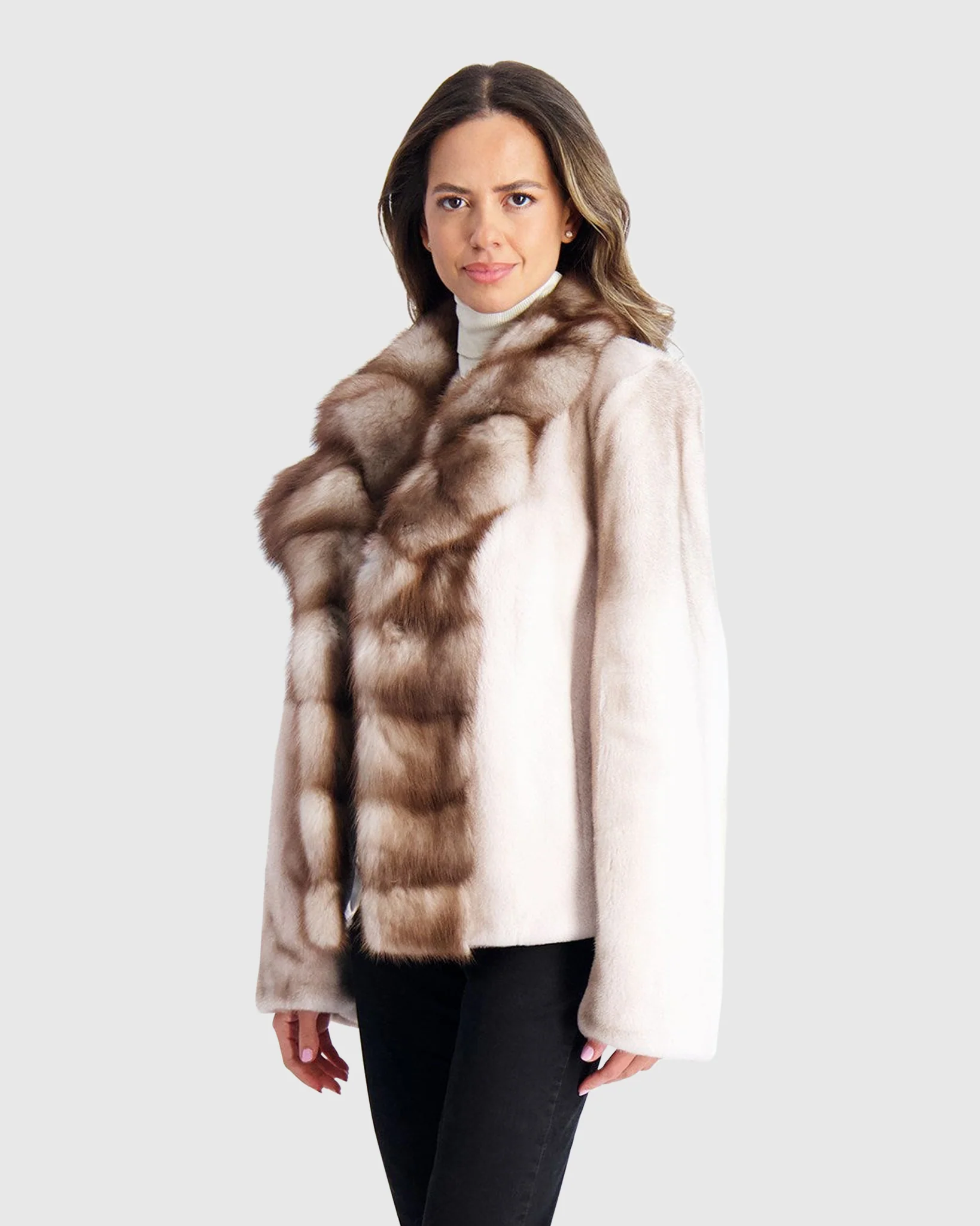 Semi Sheared Mink Jacket With Stone Marten Collar & Trim - Image 3