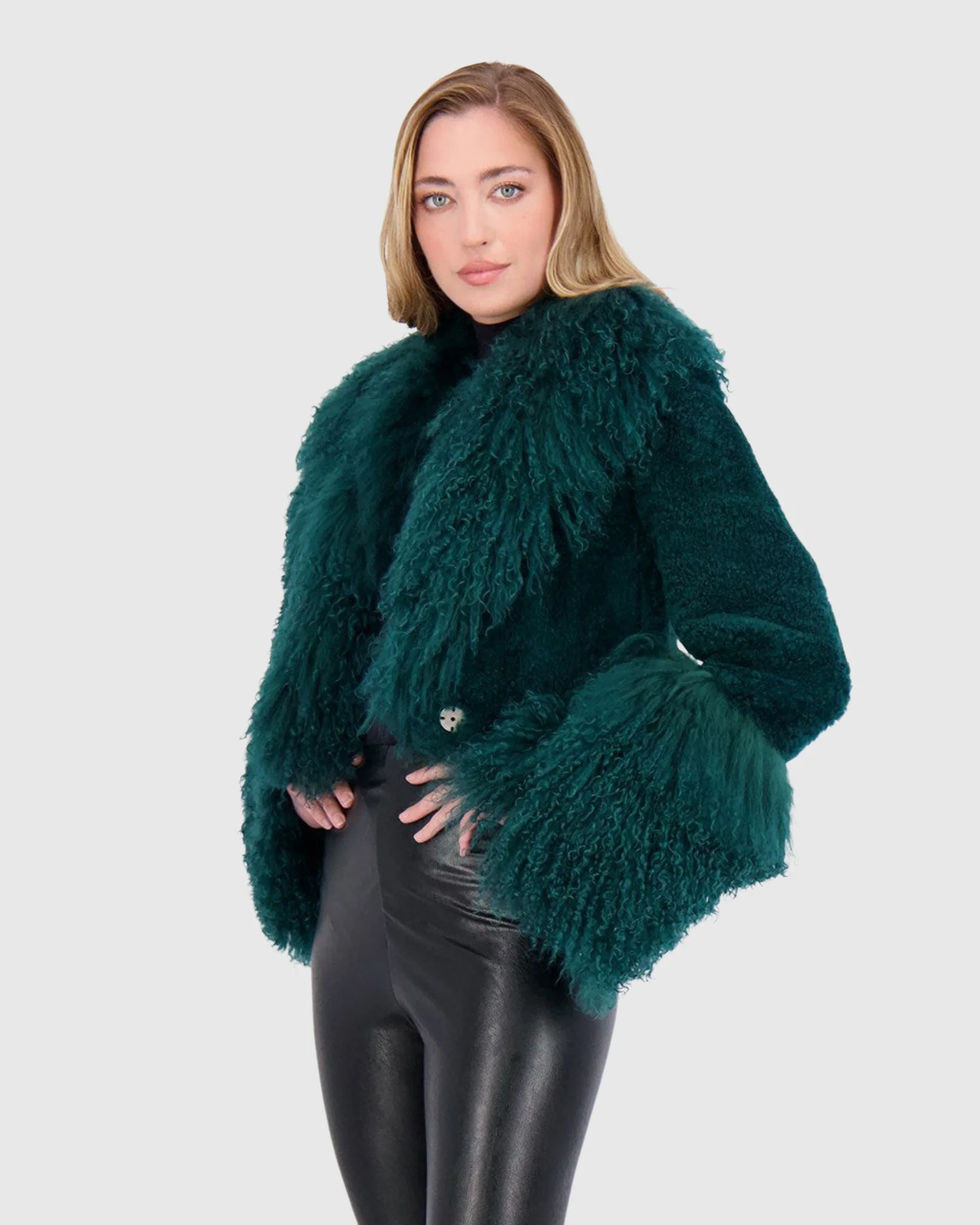 SHEARED CASHMERE GOAT BOLERO WITH MONGOLIAN GOAT COLLAR & CUFFS - Image 13