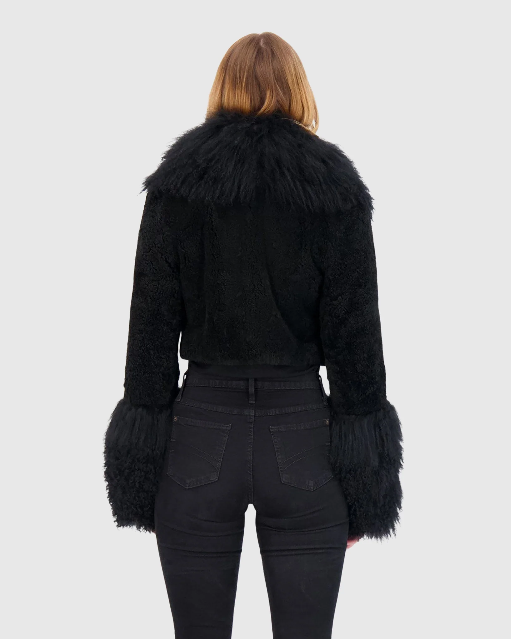 SHEARED CASHMERE GOAT BOLERO WITH MONGOLIAN GOAT COLLAR & CUFFS - Image 5