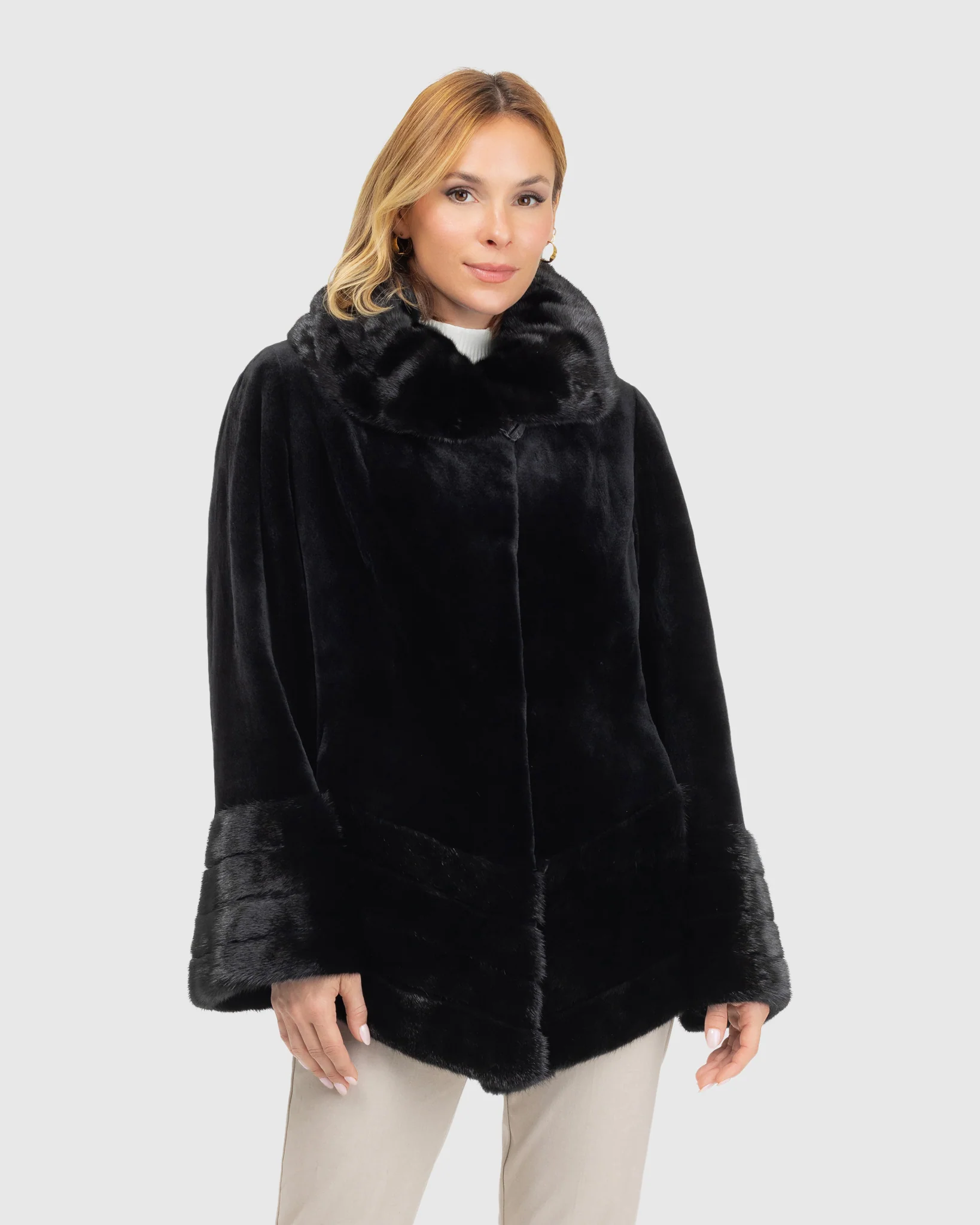 Sheared Mink Jacket, Reversible To Taffeta, Long Hair Mink Collar, Cuffs and Bottom - Image 2