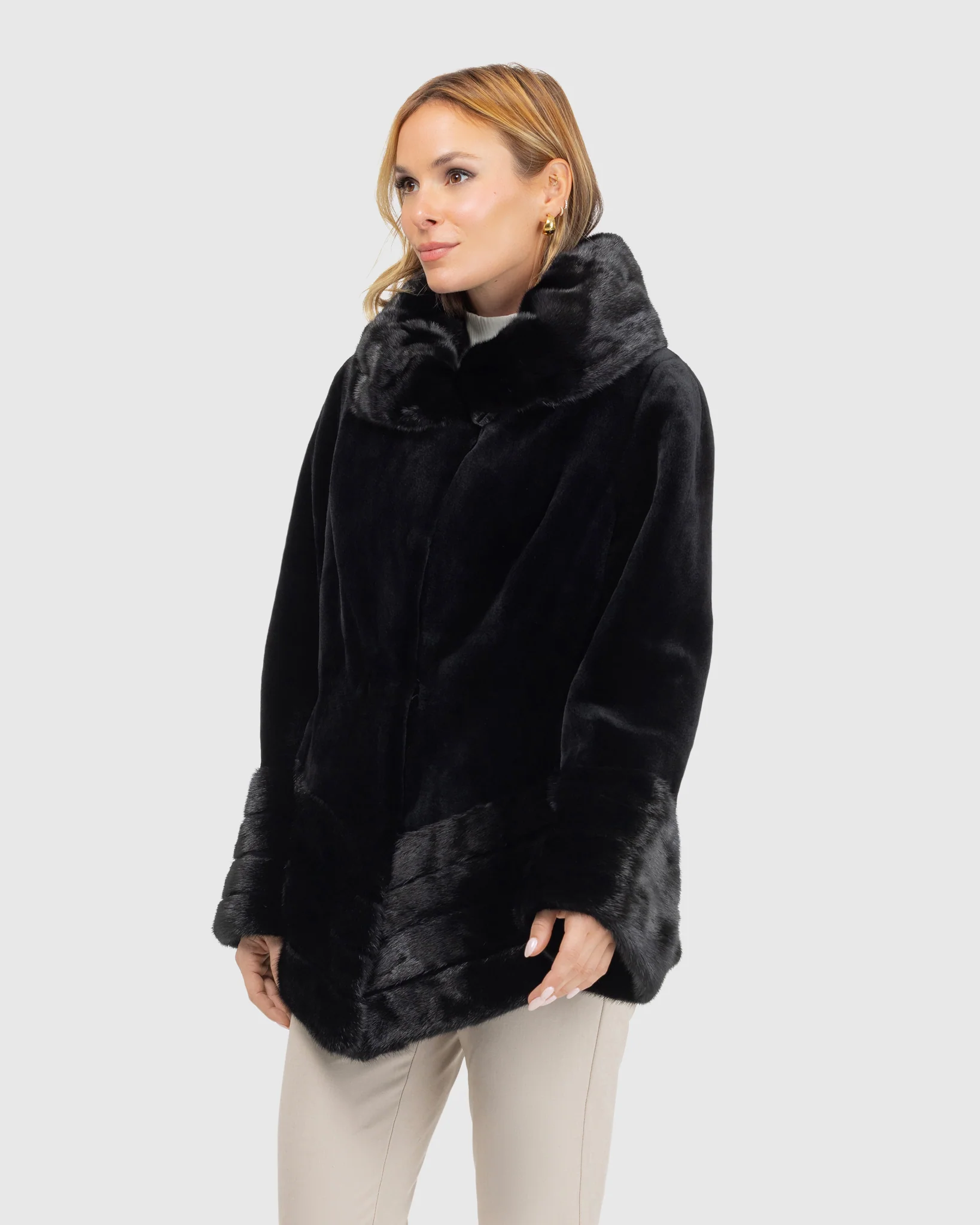 Sheared Mink Jacket, Reversible To Taffeta, Long Hair Mink Collar, Cuffs and Bottom - Image 3