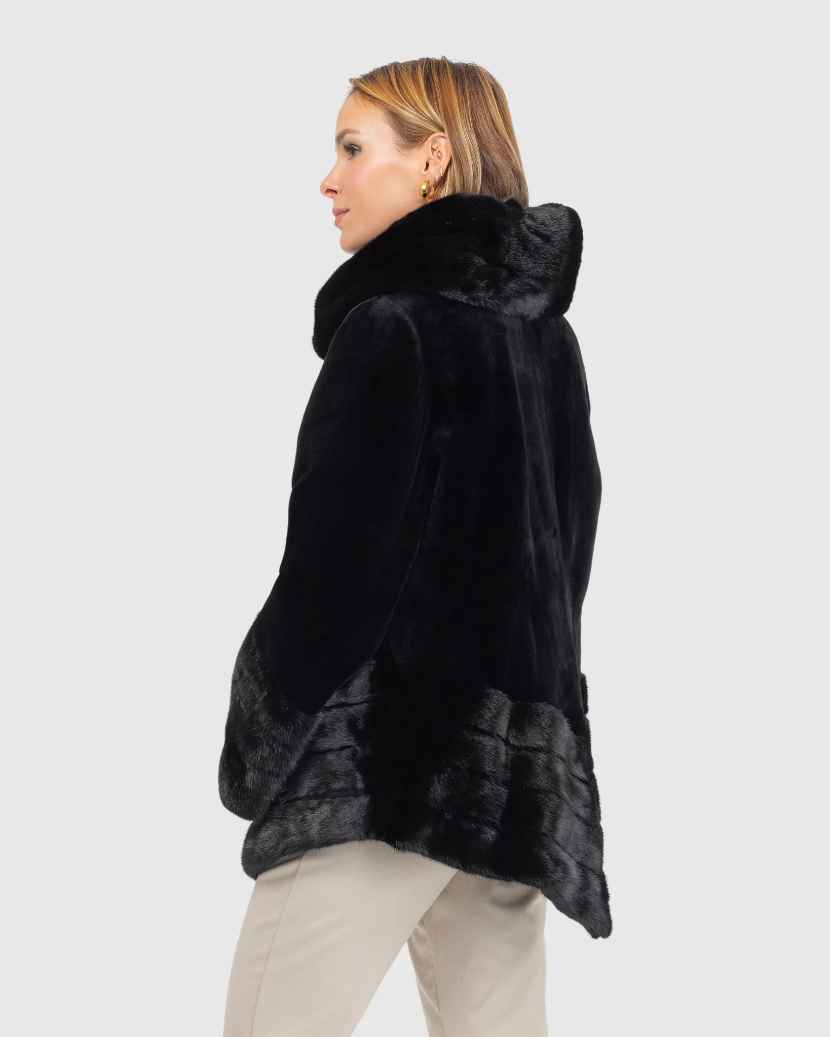 Sheared Mink Jacket, Reversible To Taffeta, Long Hair Mink Collar, Cuffs and Bottom - Image 4