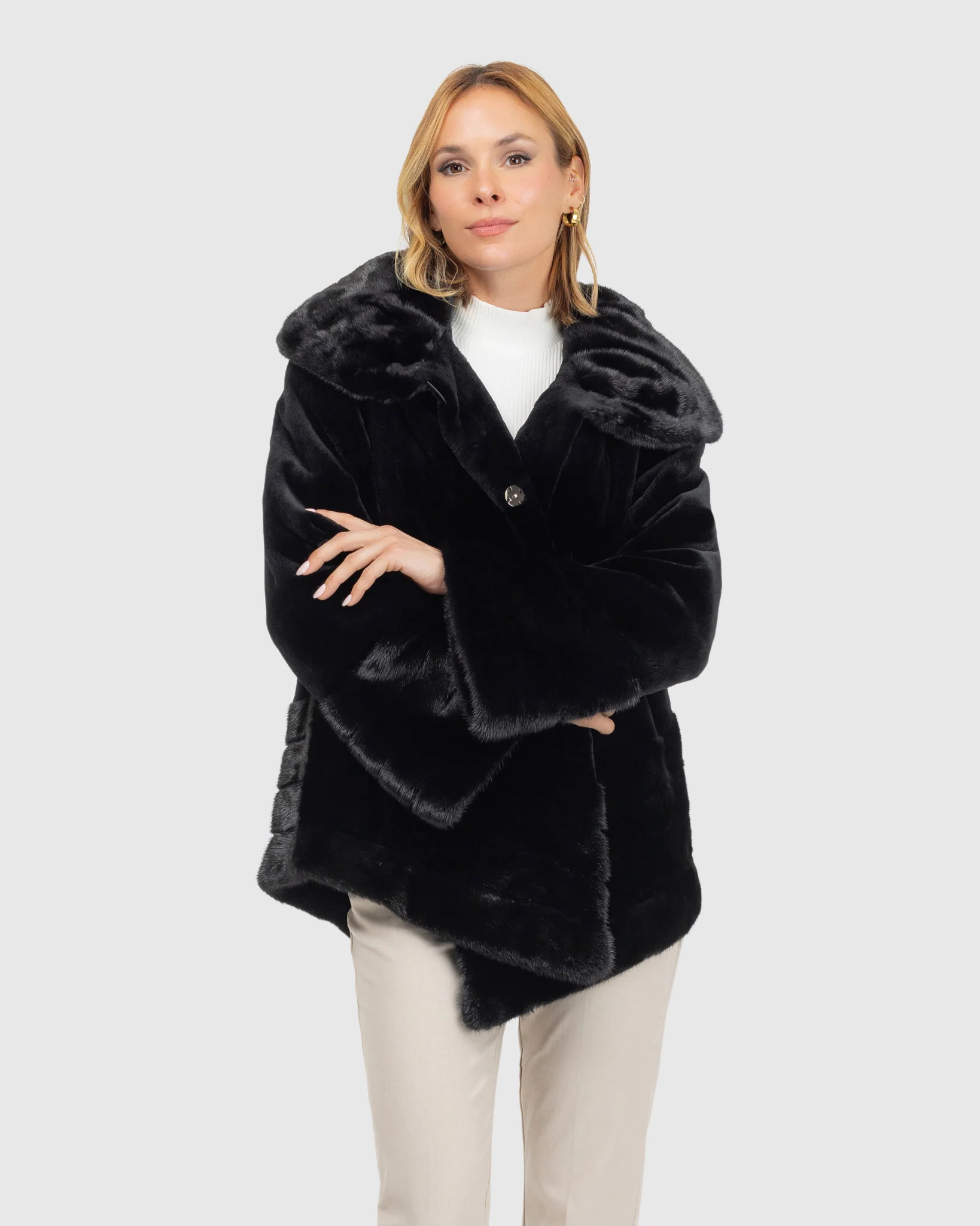 Sheared Mink Jacket, Reversible To Taffeta, Long Hair Mink Collar, Cuffs and Bottom - Image 6