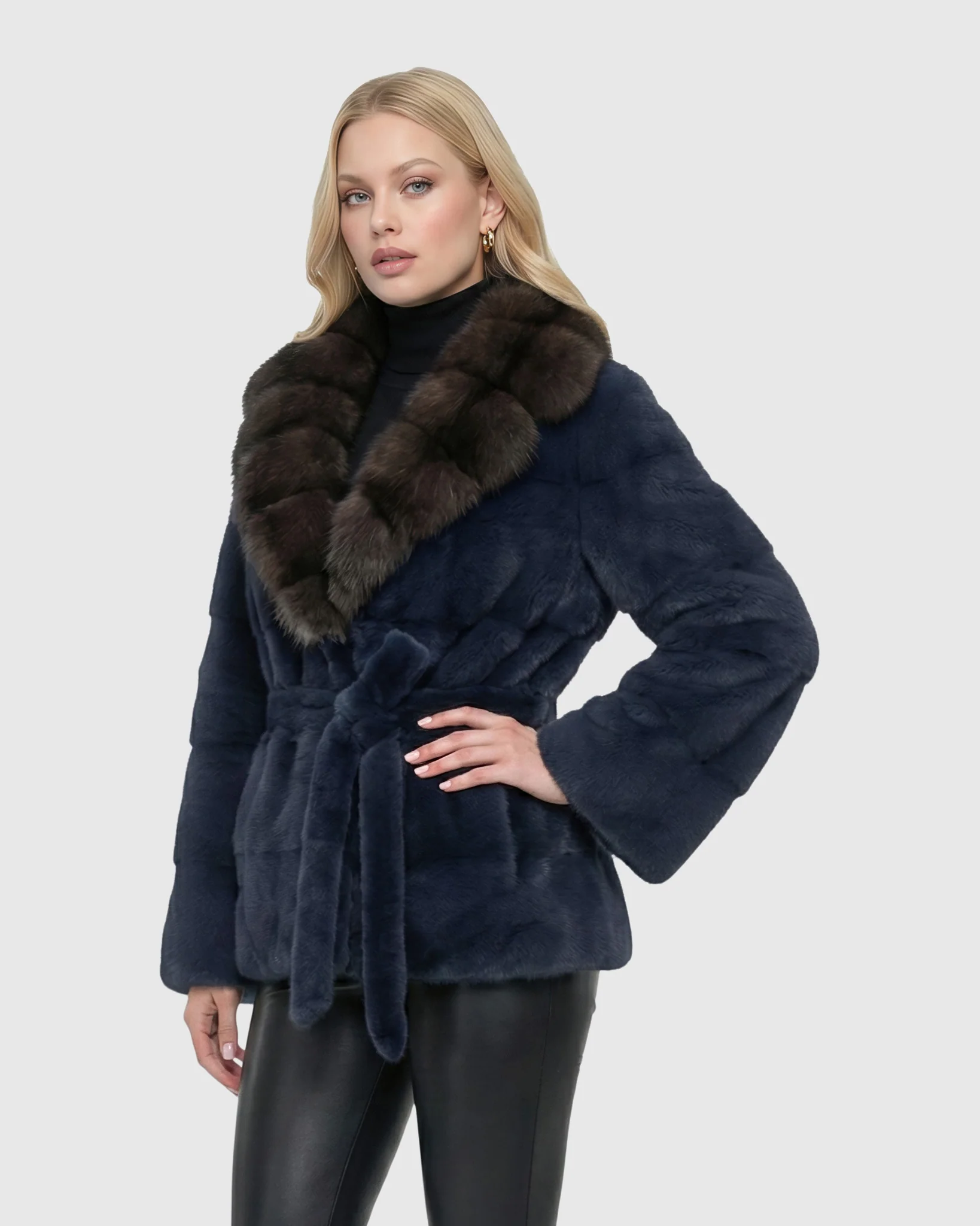 Sheared Mink Jacket With Sable Collar And Belt - Image 2