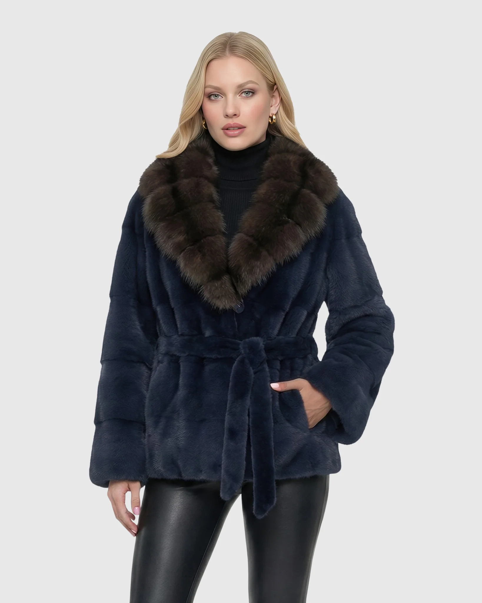 Sheared Mink Jacket With Sable Collar And Belt - Image 4