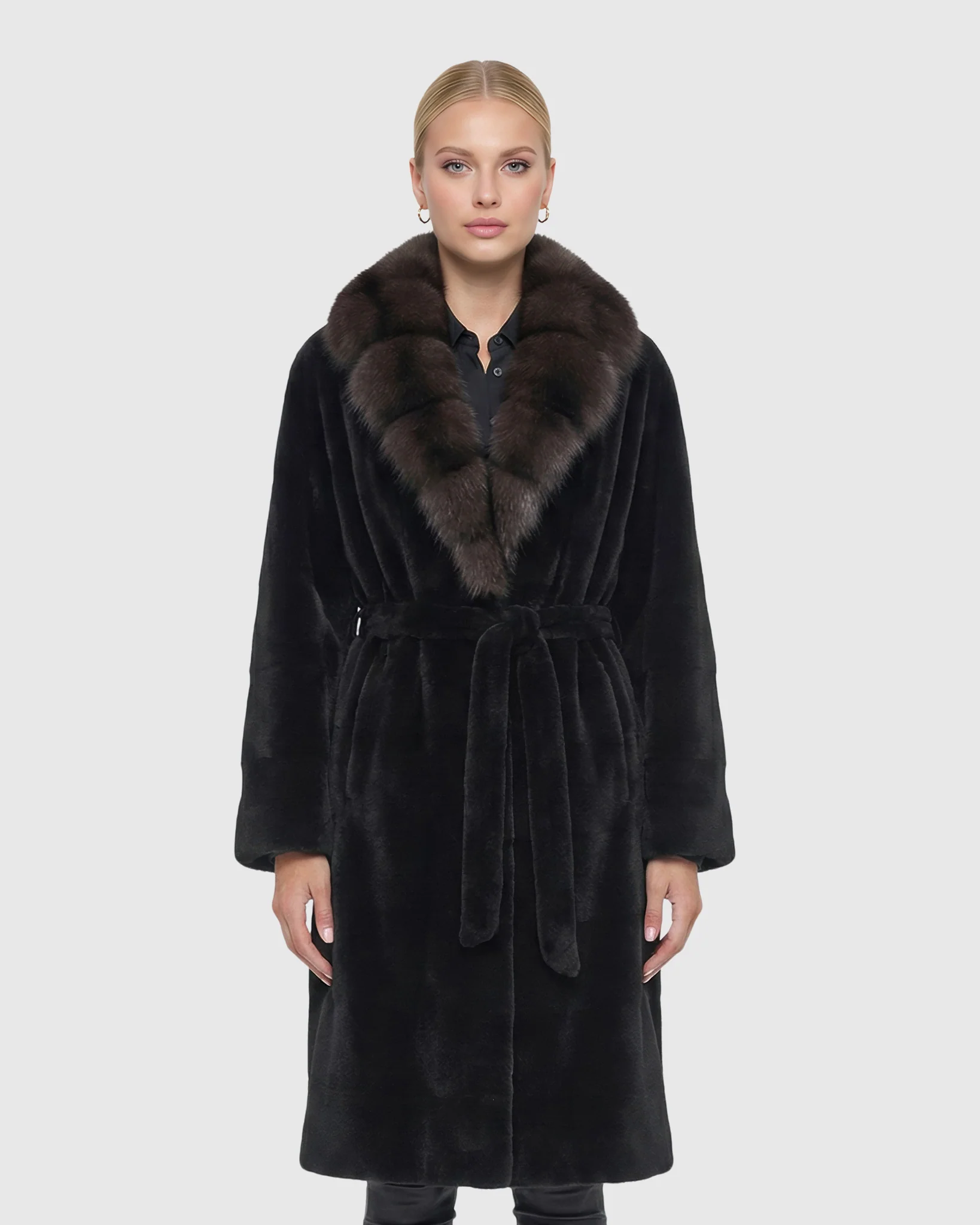 Sheared Mink Short Coat With Sable Collar And Belt - Image 2