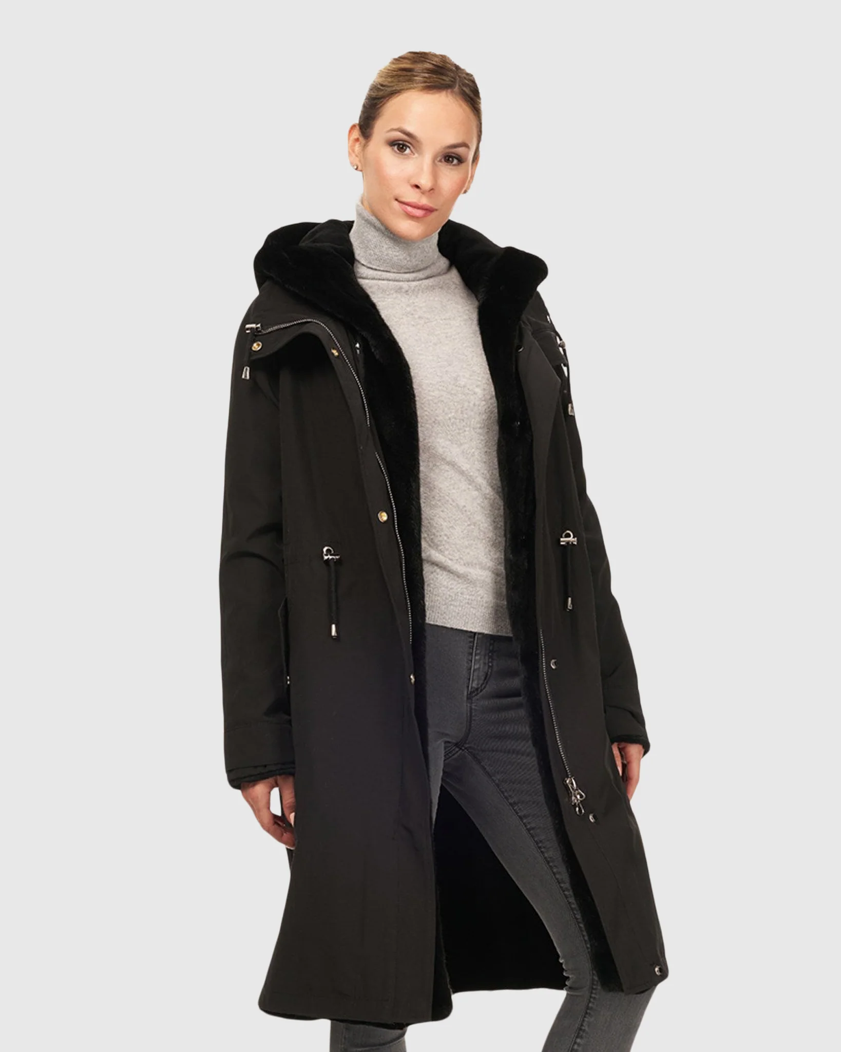 SHEARED MINK STROLLER, DETACHABLE PARKA, SHORT NAP MINK DOUBLE FUR HOOD - Image 4