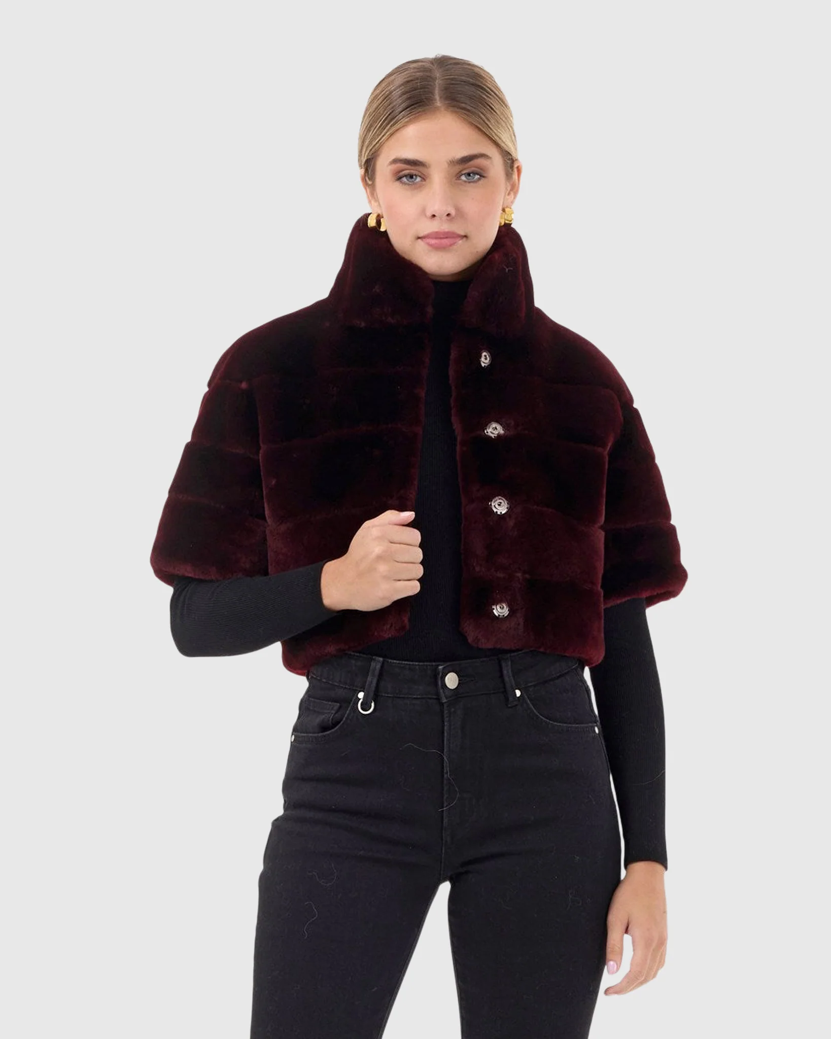 SHEARLING LAMB BOLERO WITH CROPPED SLEEVES - Image 2