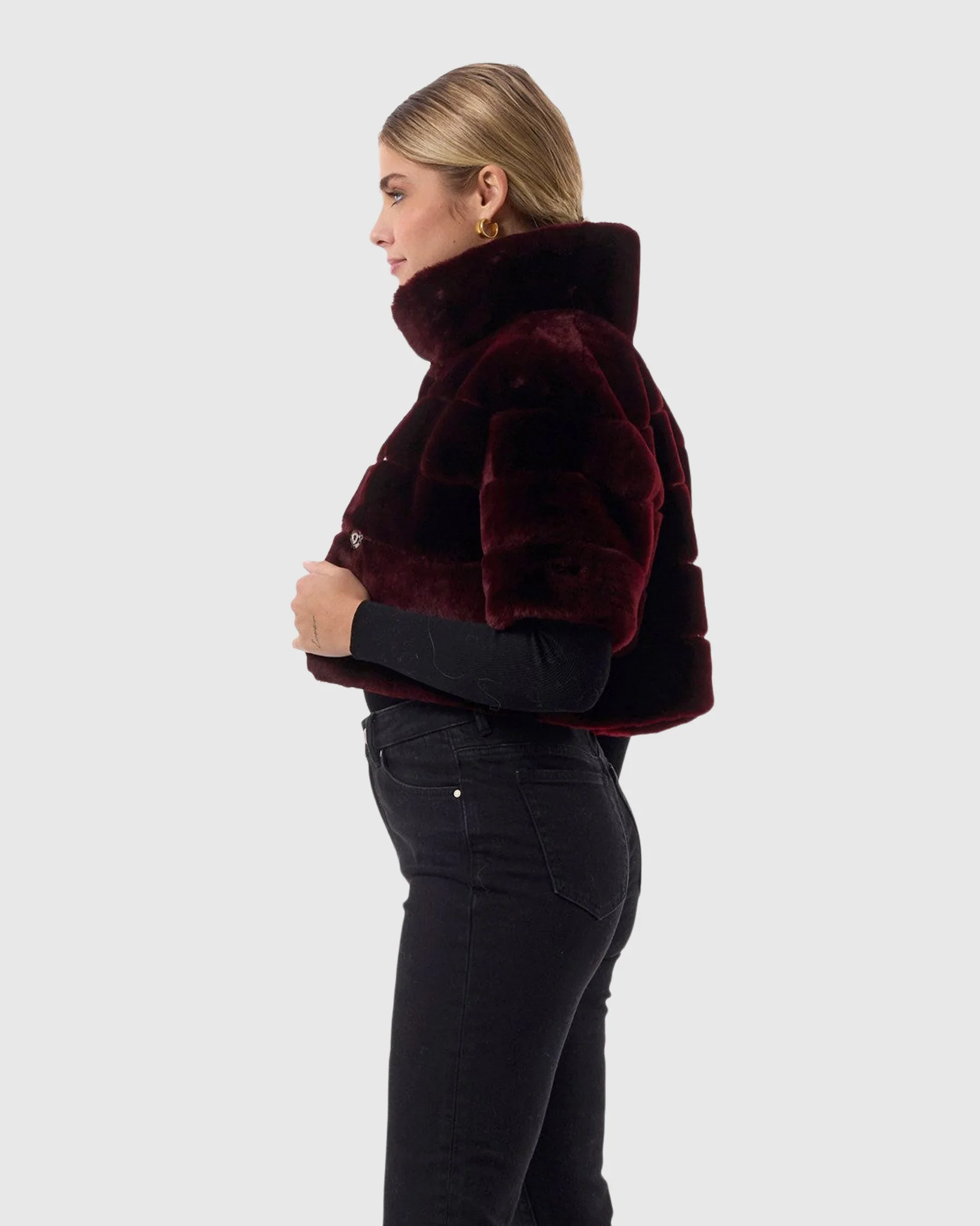 SHEARLING LAMB BOLERO WITH CROPPED SLEEVES - Image 3