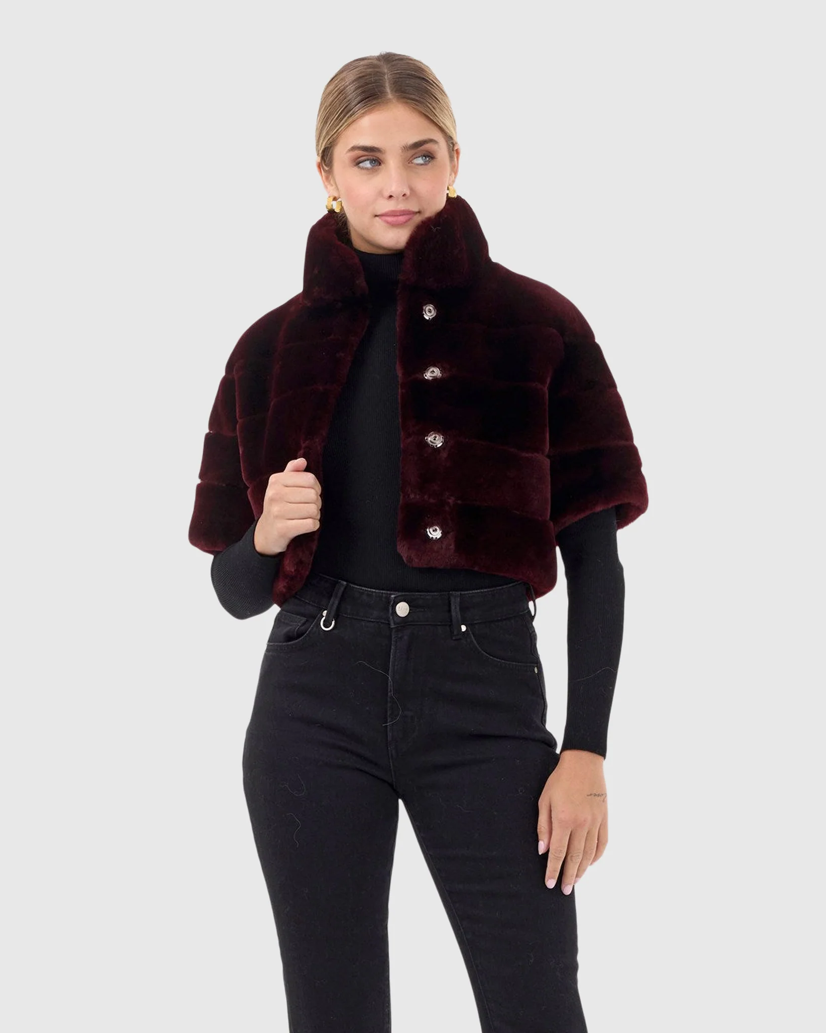 SHEARLING LAMB BOLERO WITH CROPPED SLEEVES - Image 5