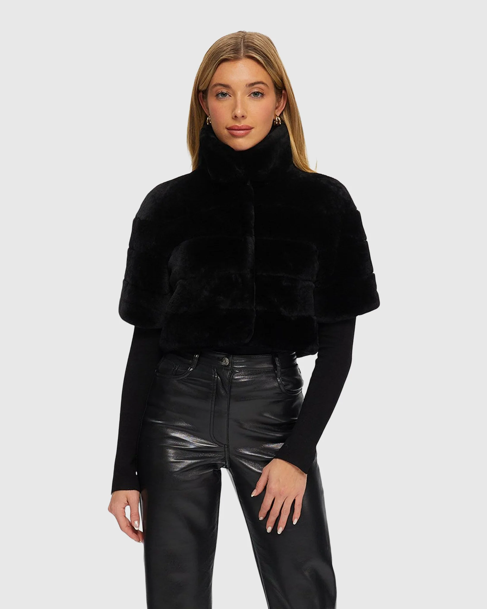 SHEARLING LAMB BOLERO WITH CROPPED SLEEVES - Image 6