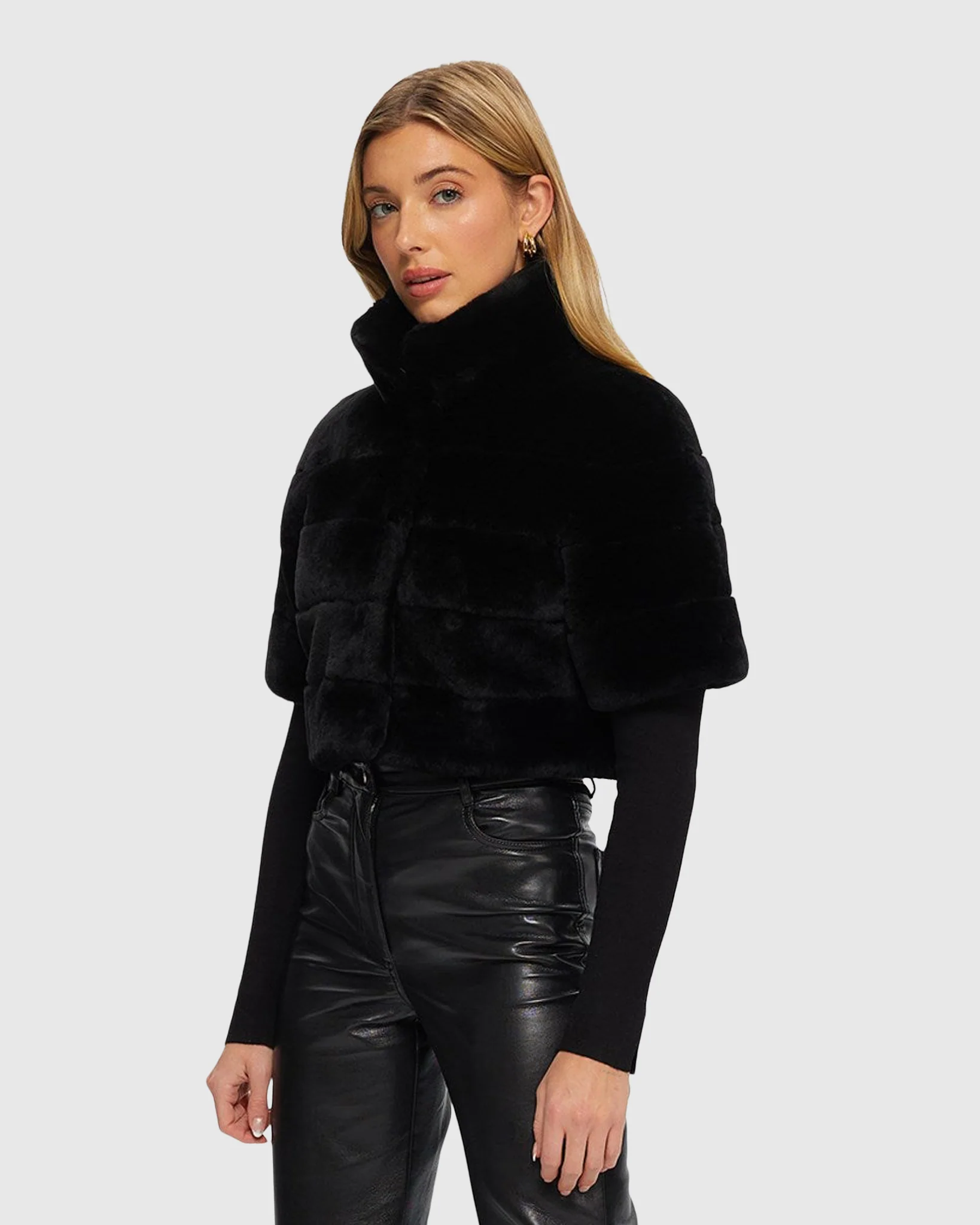 SHEARLING LAMB BOLERO WITH CROPPED SLEEVES - Image 7