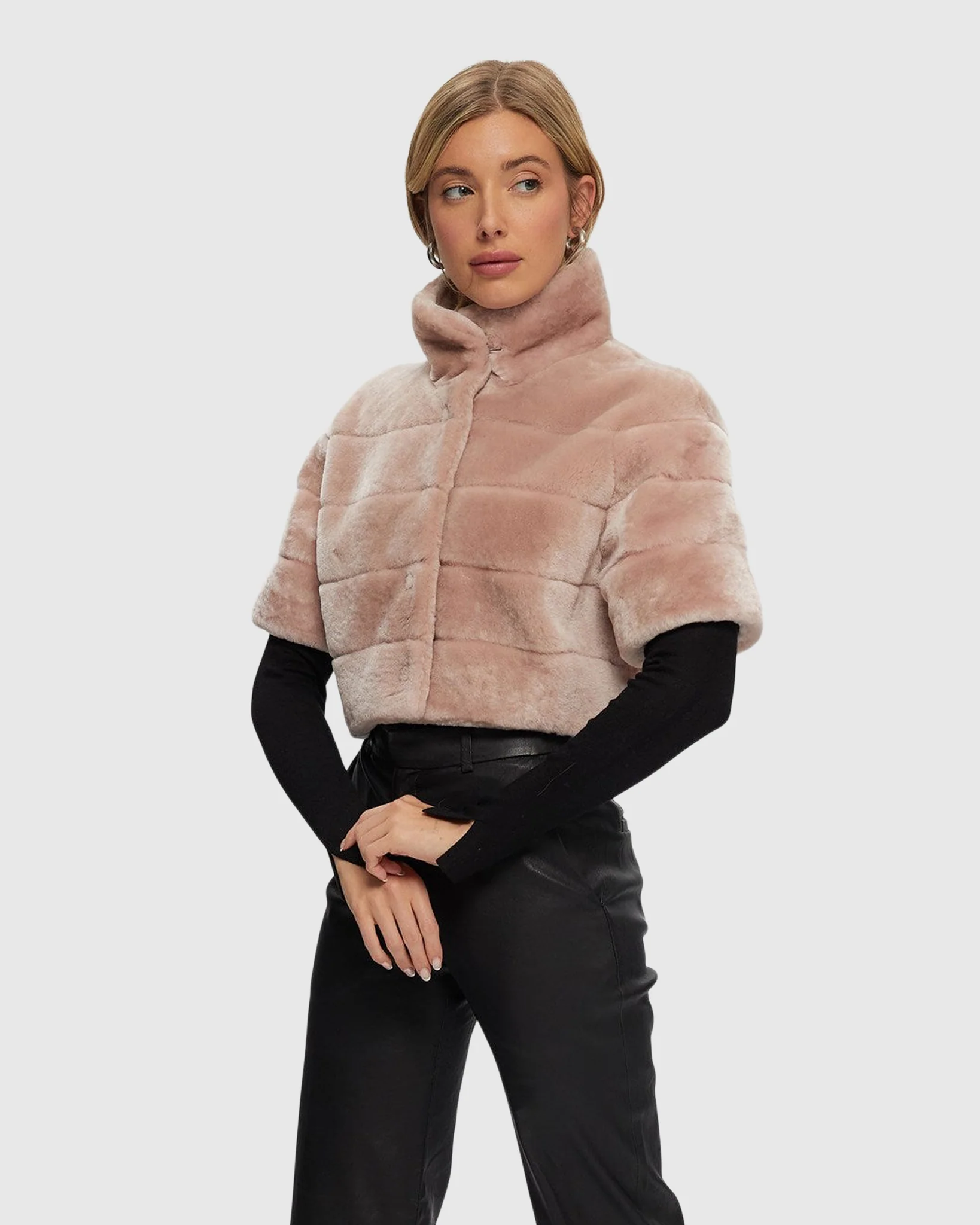 SHEARLING LAMB BOLERO WITH CROPPED SLEEVES - Image 9