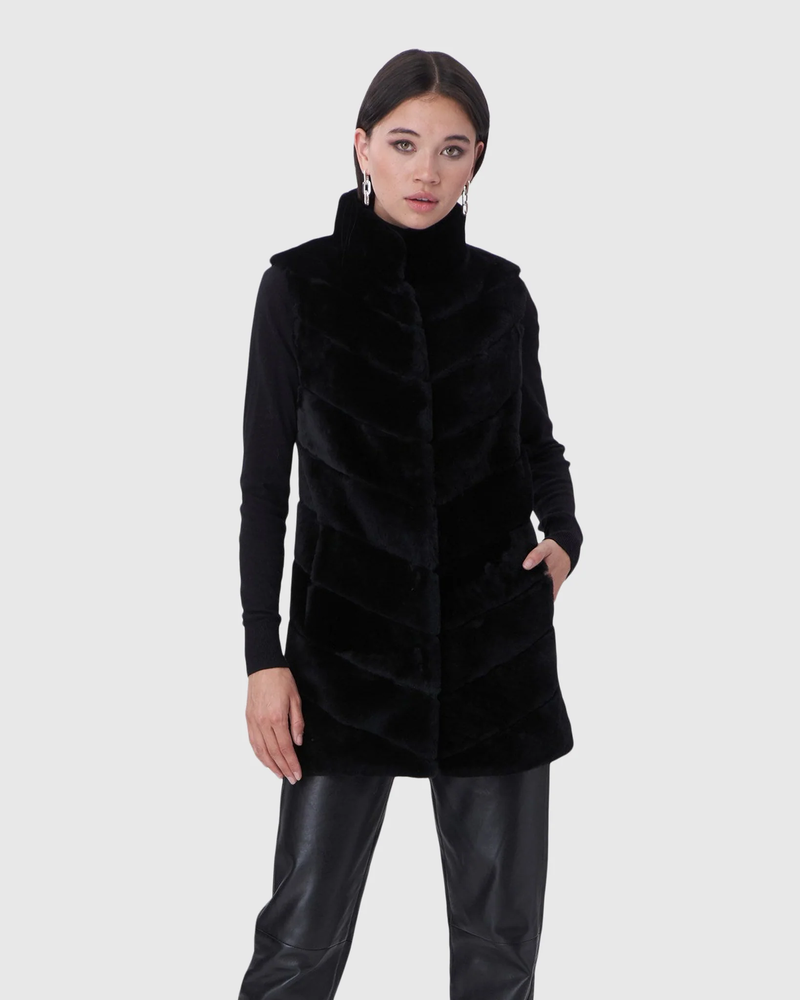 SELECT SHEARLING LAMB CHEVRON VEST - Image 10