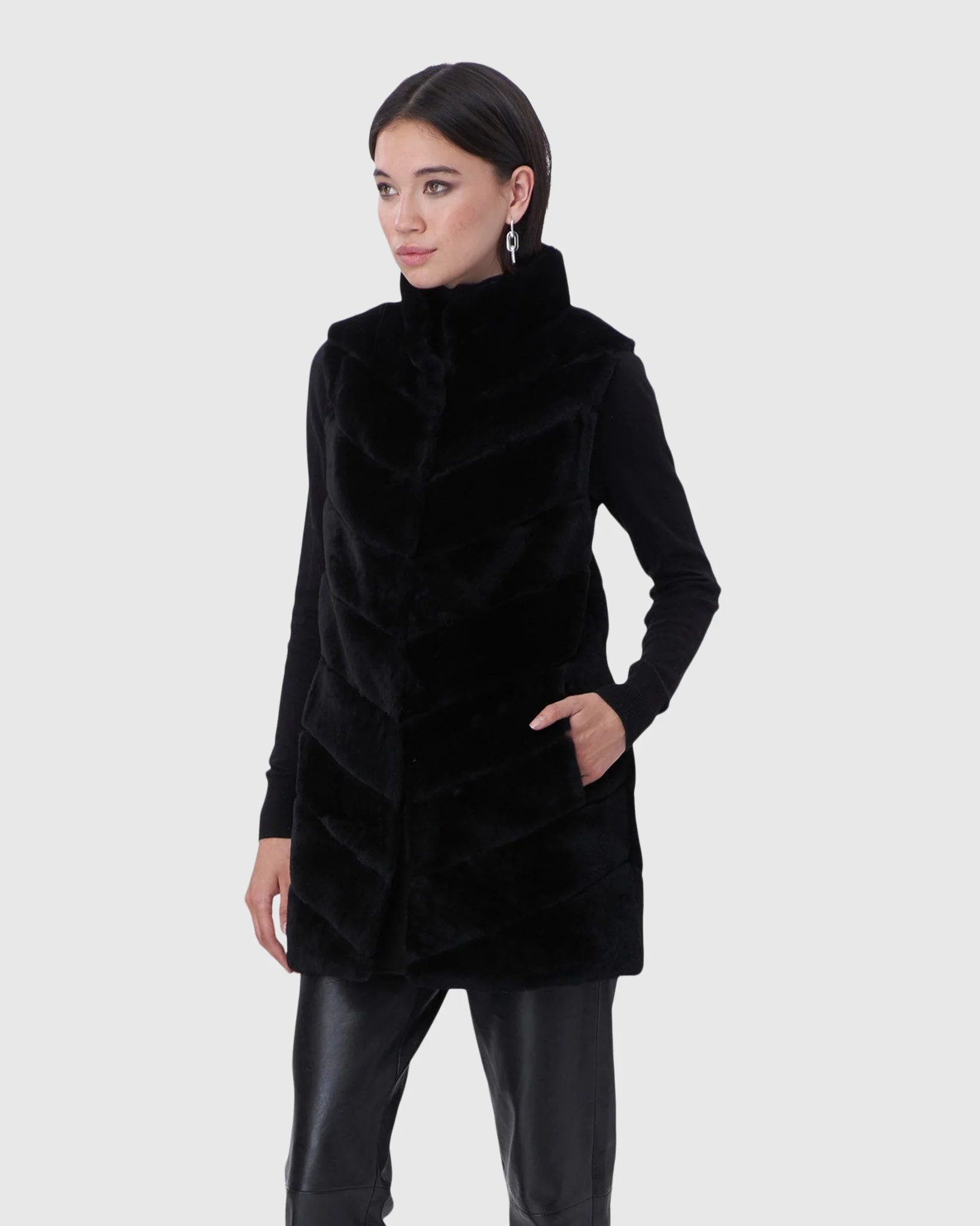 SELECT SHEARLING LAMB CHEVRON VEST - Image 12