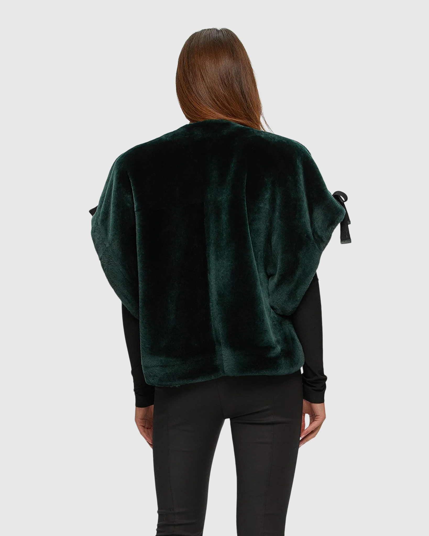 SHEARLING LAMB COLLARLESS SHORT SLEEVE JACKET - Image 10