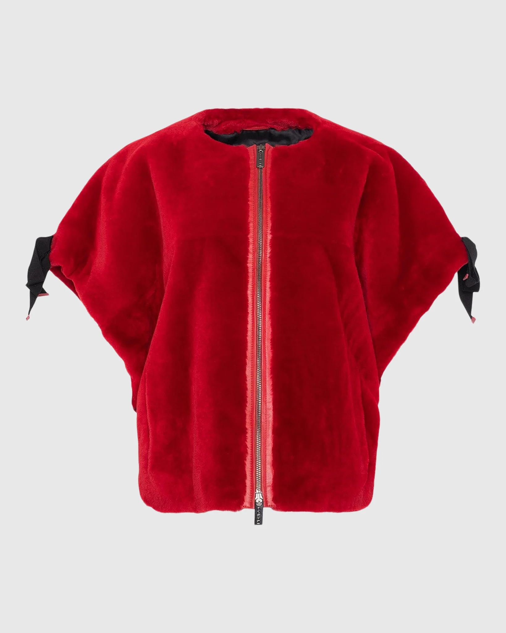 SHEARLING LAMB COLLARLESS SHORT SLEEVE JACKET - Image 4