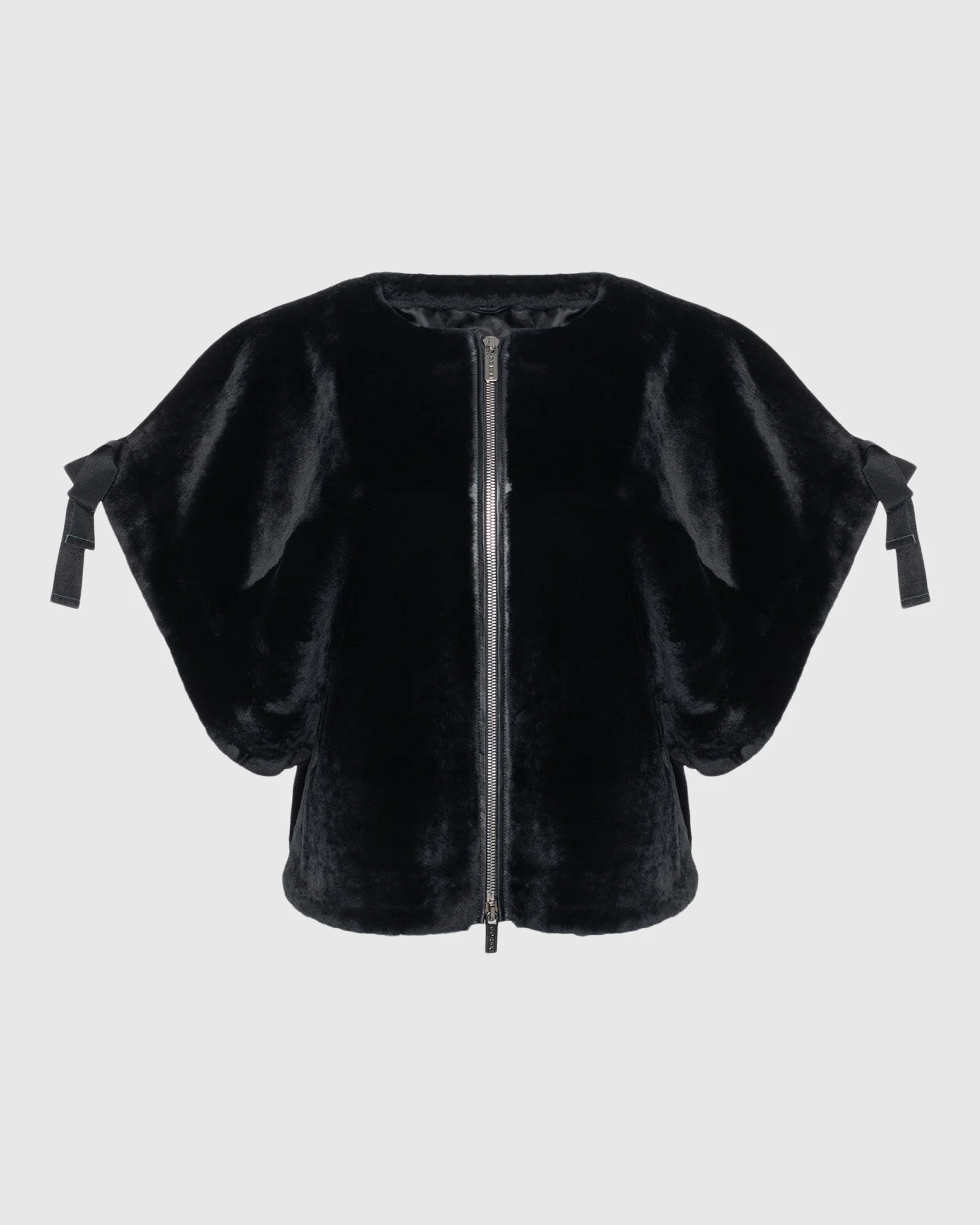 SHEARLING LAMB COLLARLESS SHORT SLEEVE JACKET - Image 8
