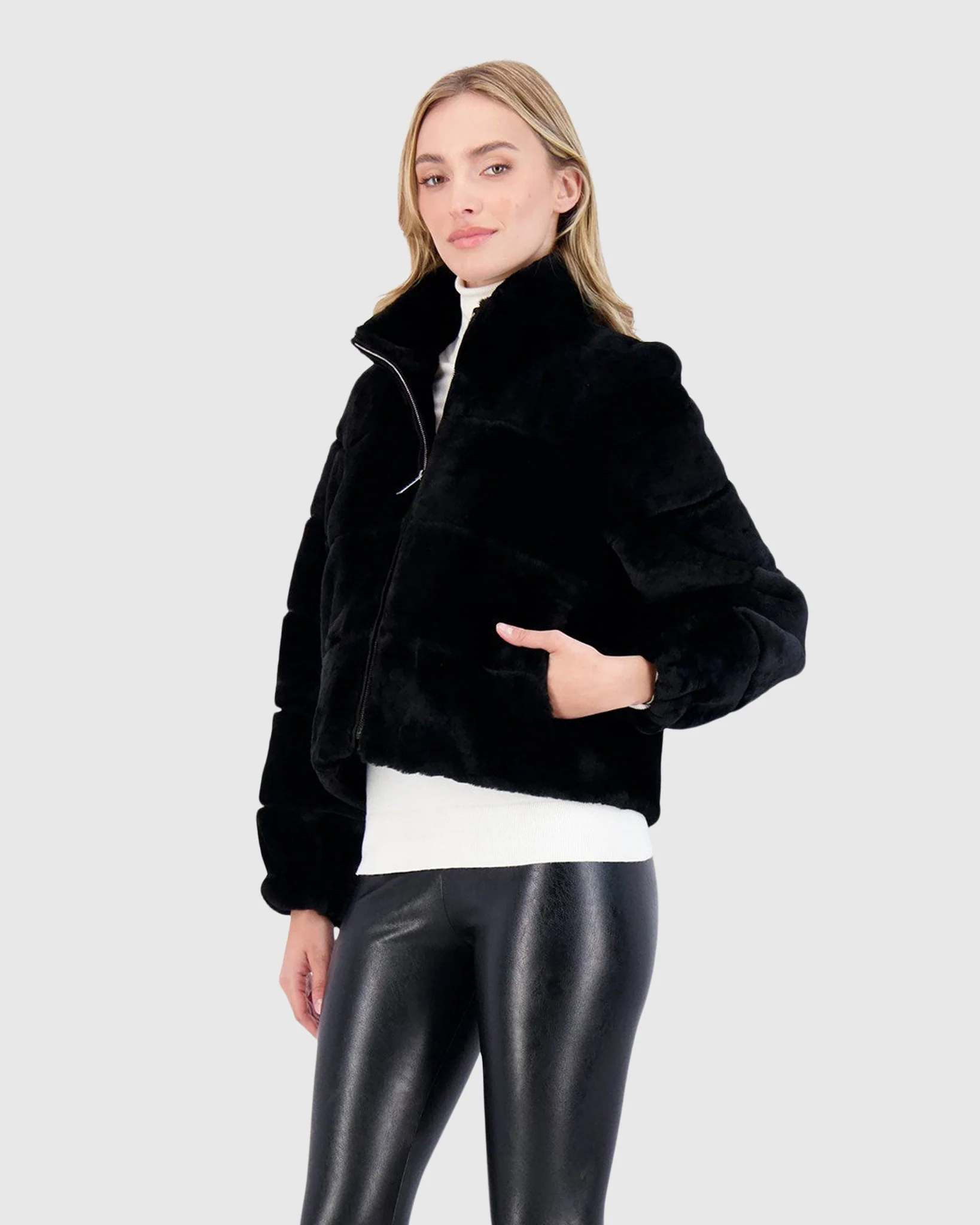 Select Shearling Lamb Horizontal Zip Jacket - Image 6