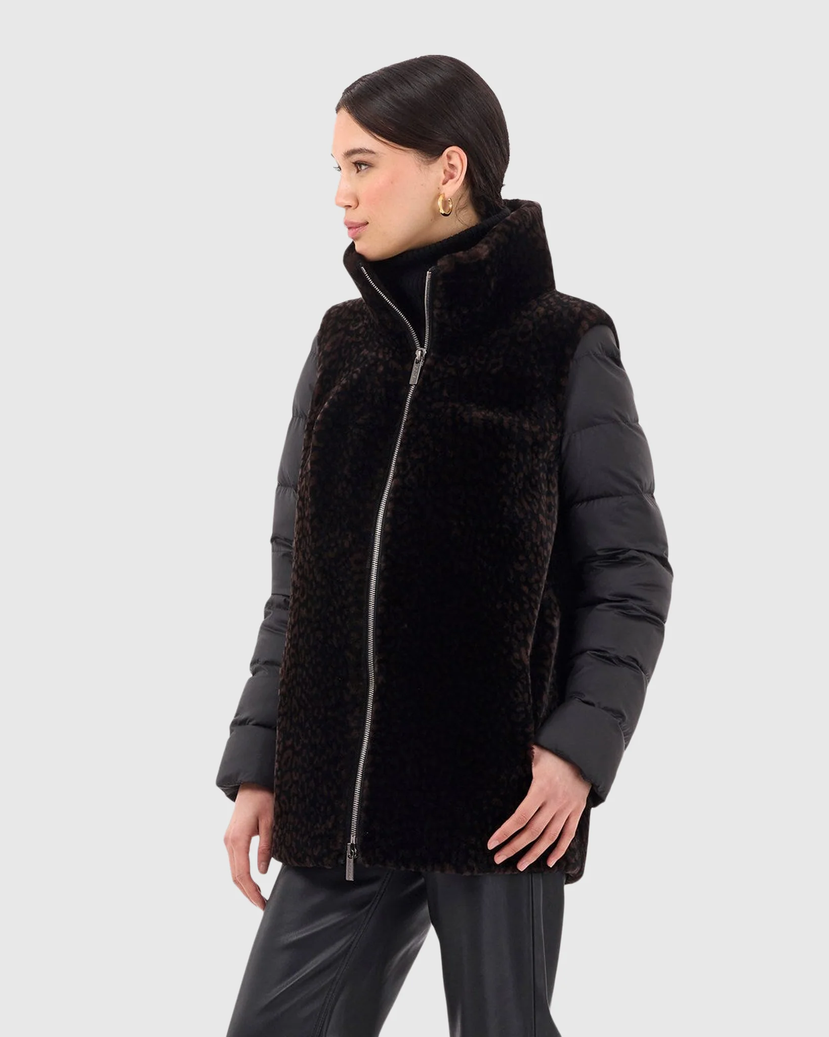 Select Shearling Lamb Jacket With Detachable Quilted Sleeves - Image 4