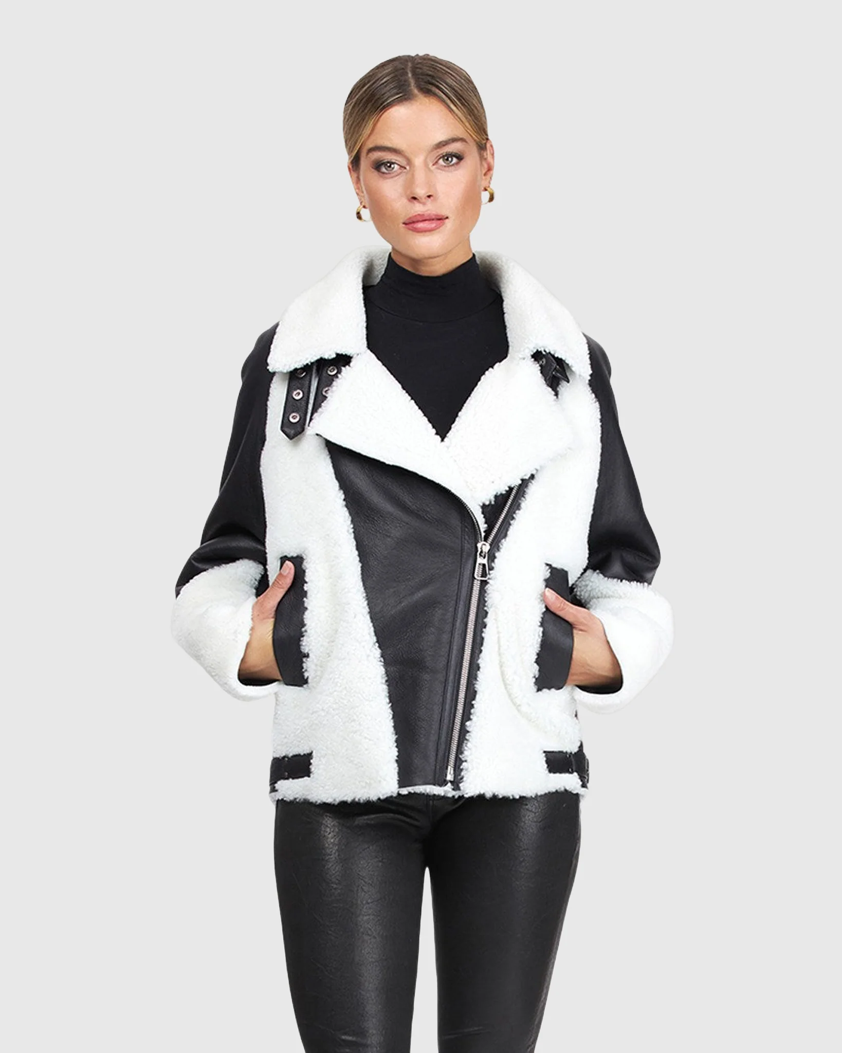 SHEARLING LAMB ZIP MOTO JACKET - Image 2