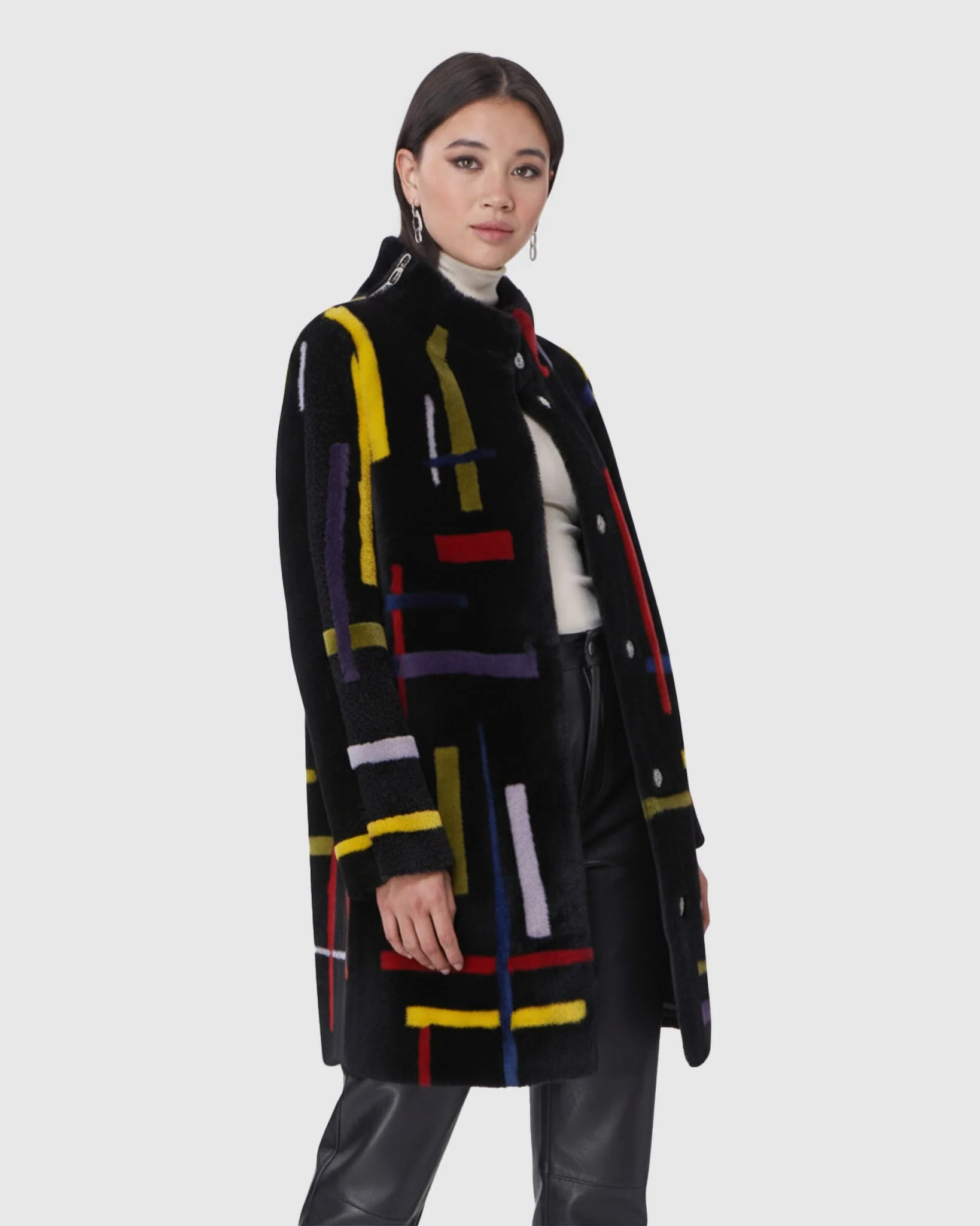 SHEARLING LAMB STROLLER WITH ABSTRACT INTARSIA - Image 3