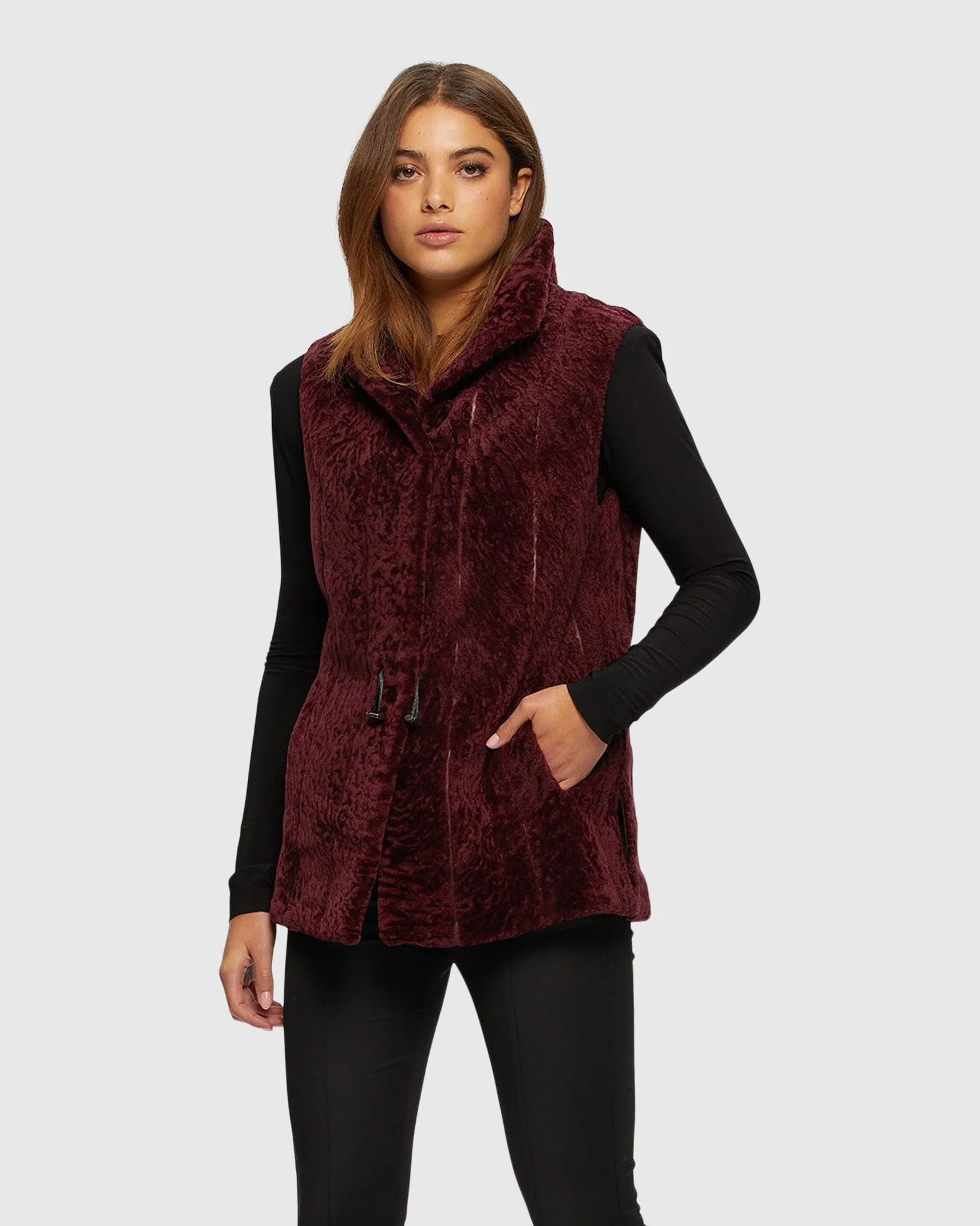 SHEARLING LAMB VEST REVERSIBLE TO TAFFETA
