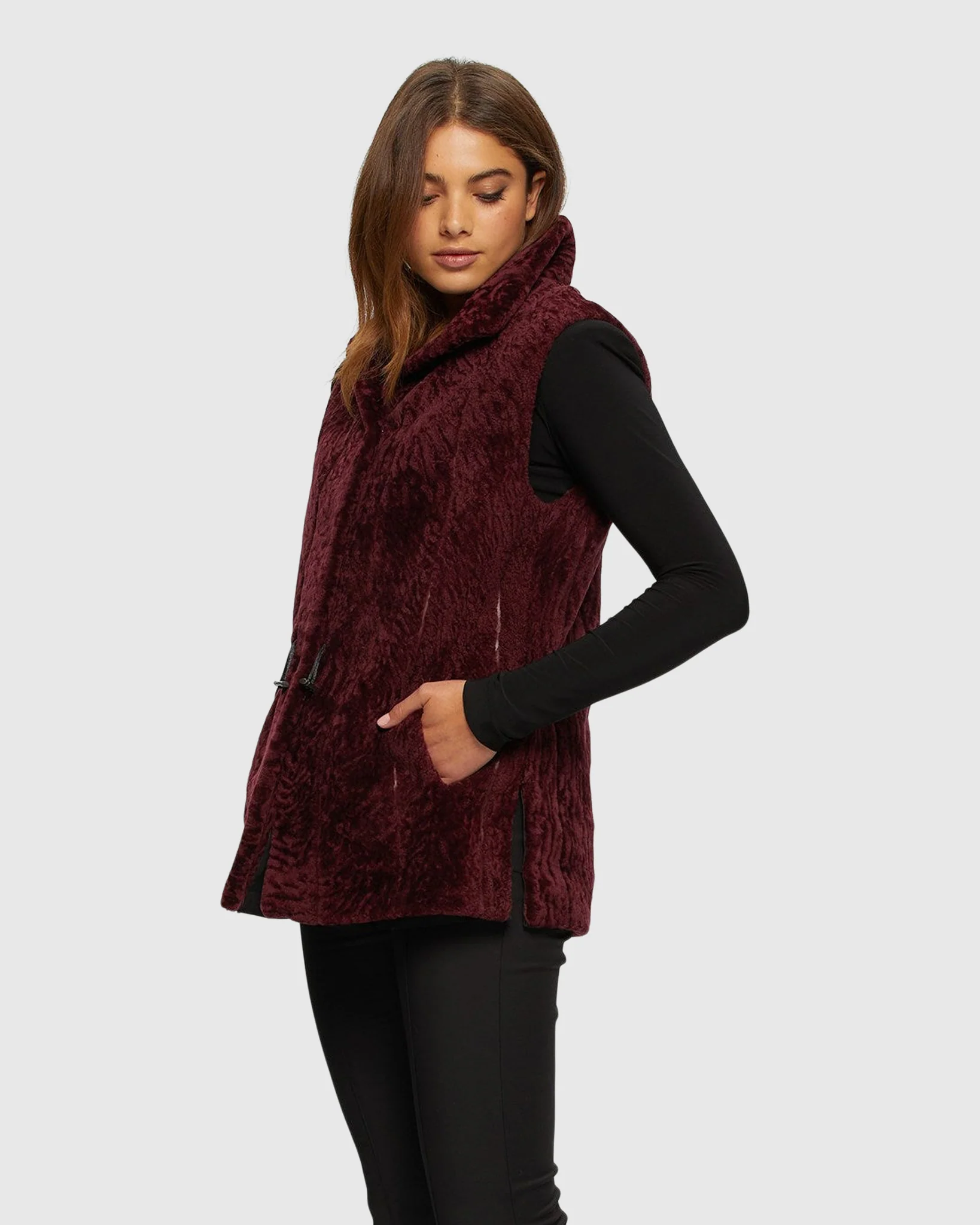 SHEARLING LAMB VEST REVERSIBLE TO TAFFETA - Image 2