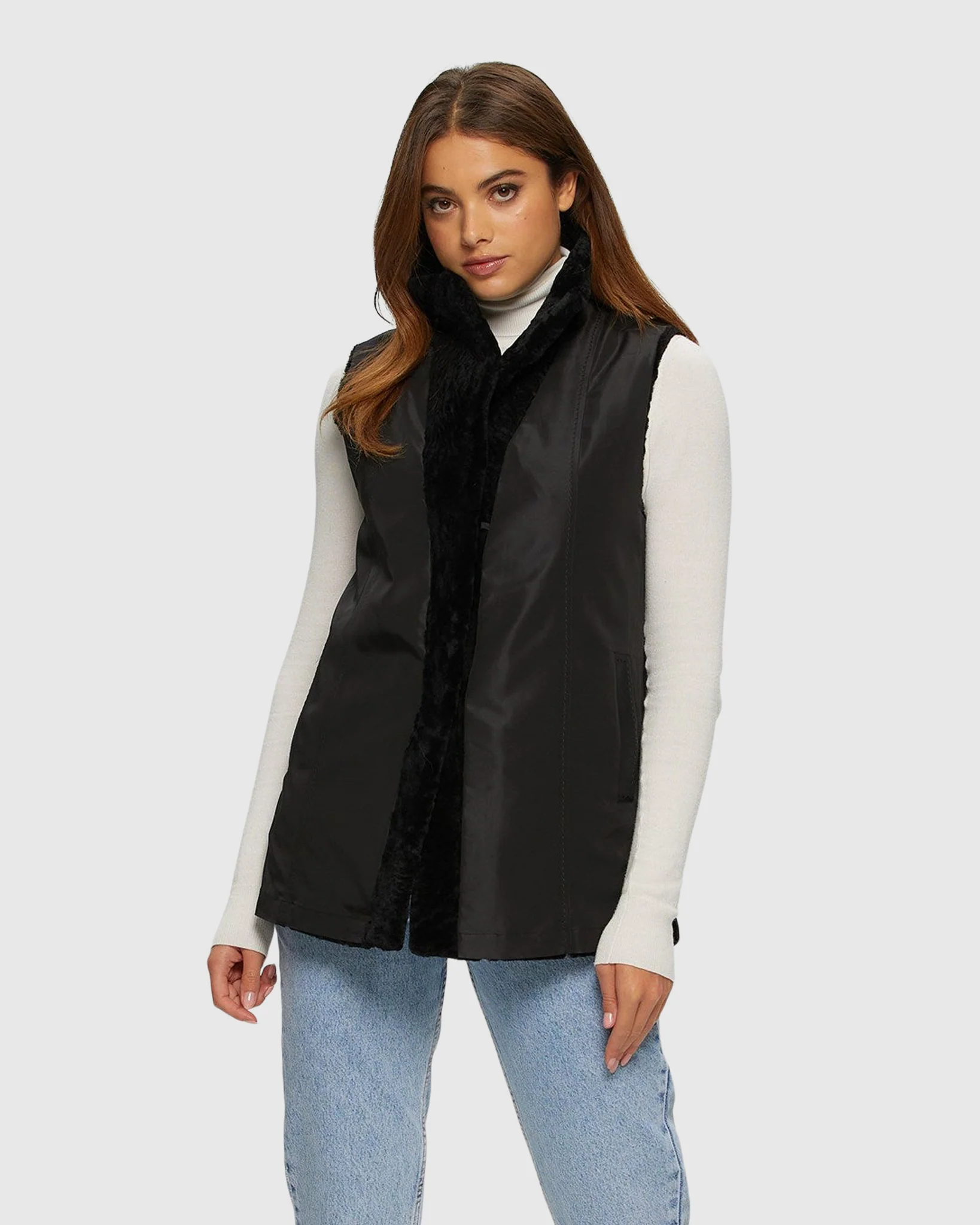 SHEARLING LAMB VEST REVERSIBLE TO TAFFETA - Image 7