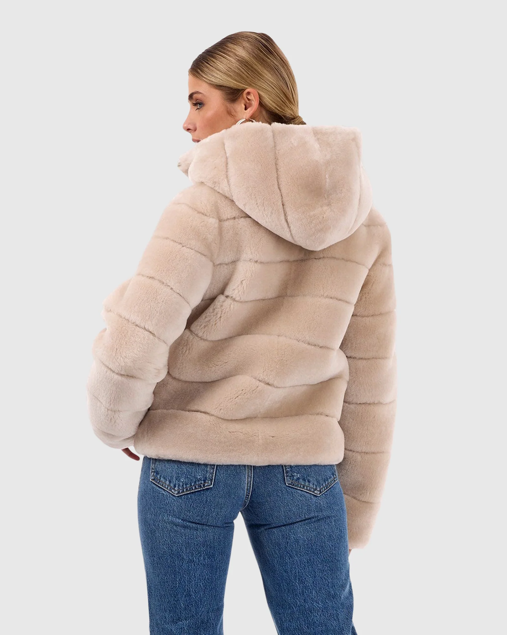 HORIZONTAL SHEARLING LAMB ZIP JACKET WITH HOOD - Image 3