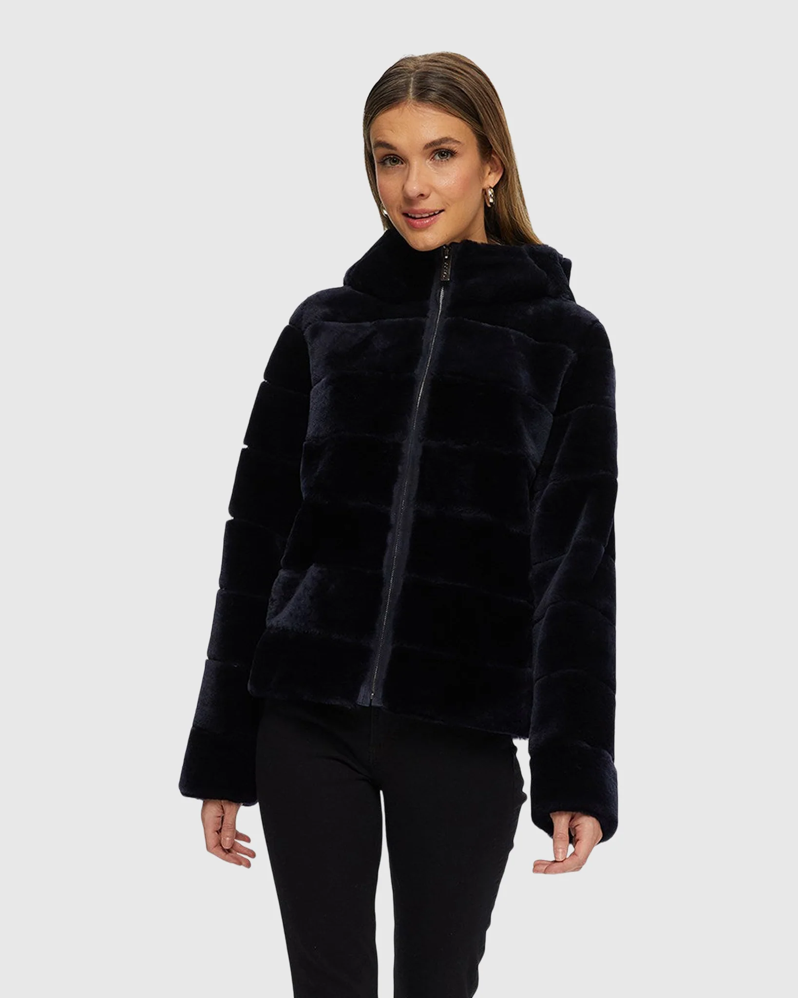HORIZONTAL SHEARLING LAMB ZIP JACKET WITH HOOD - Image 4