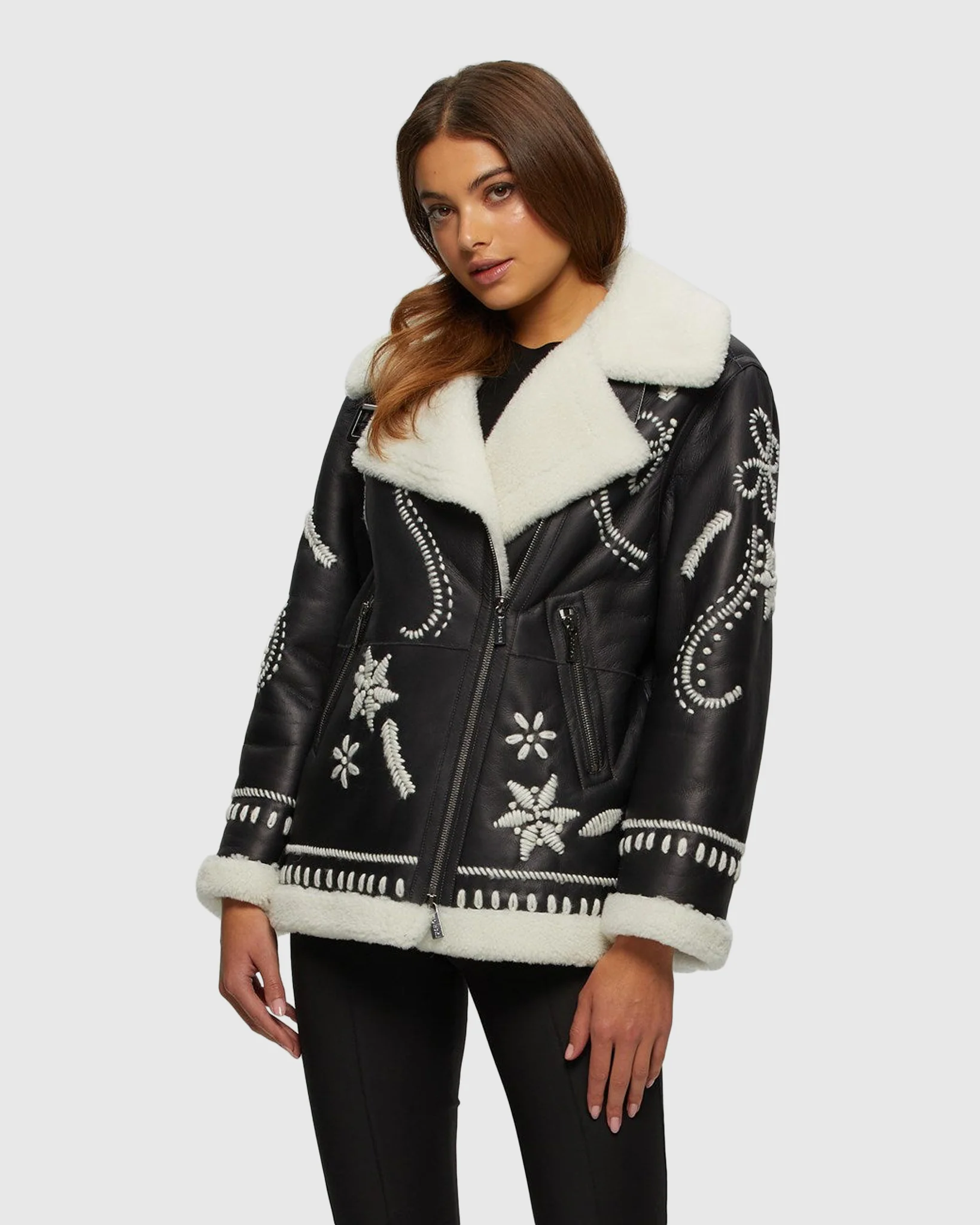 SHEARLING LAMB ZIP JACKET WITH WOOL EMBROIDERY - Image 2