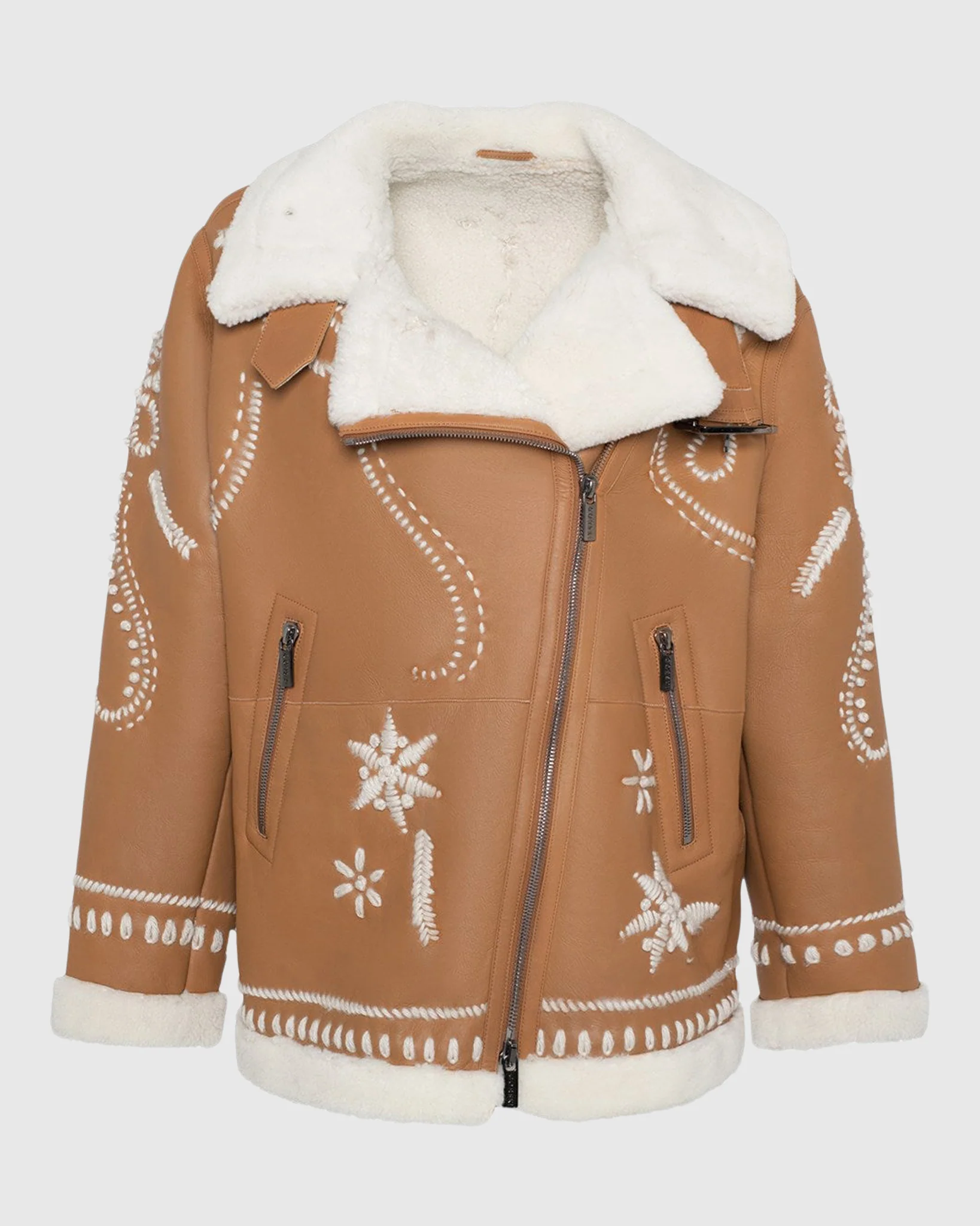 SHEARLING LAMB ZIP JACKET WITH WOOL EMBROIDERY - Image 8
