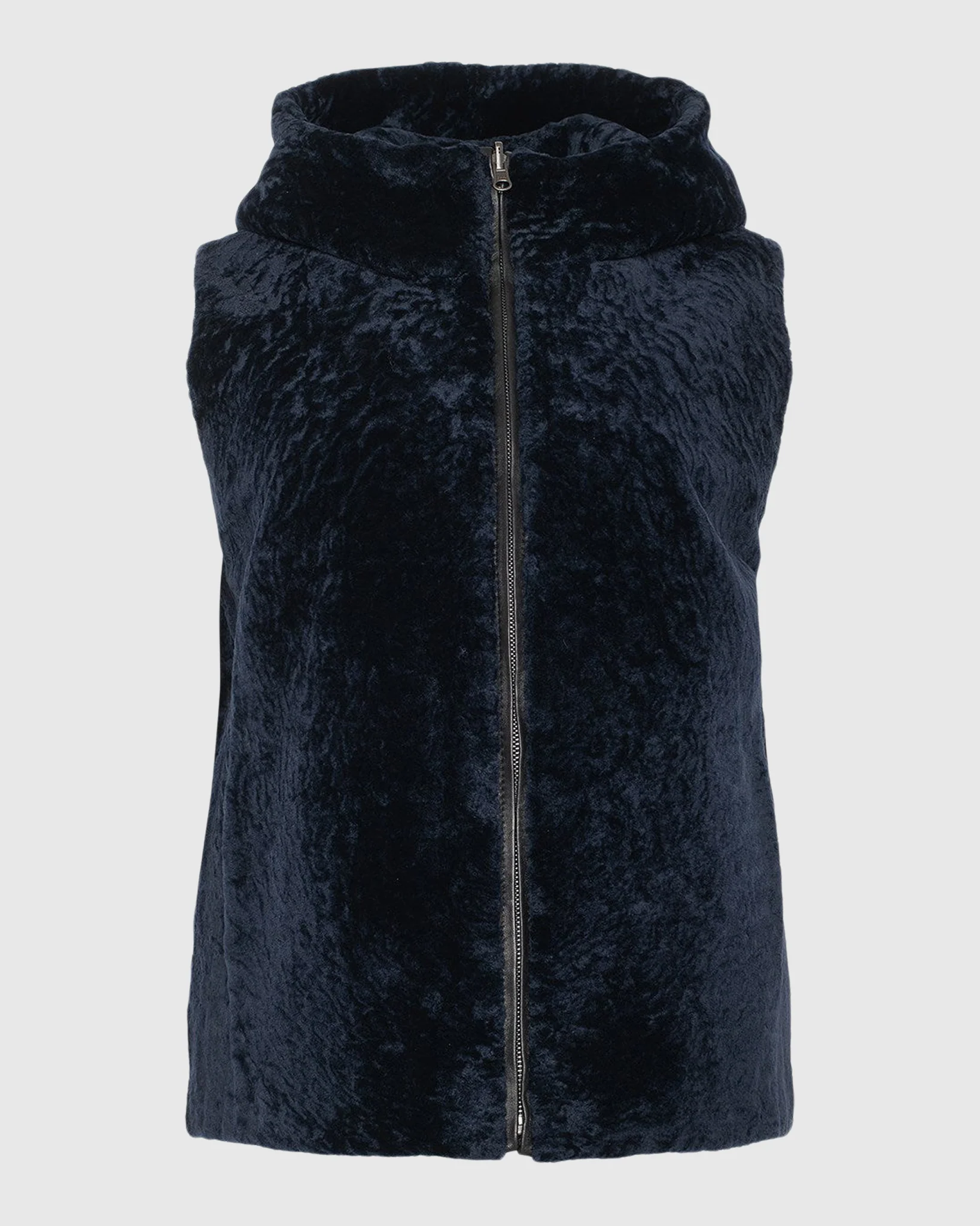 SHEARLING LAMB ZIP VEST HOODED REVERSIBLE TO TAFFETA - Image 12