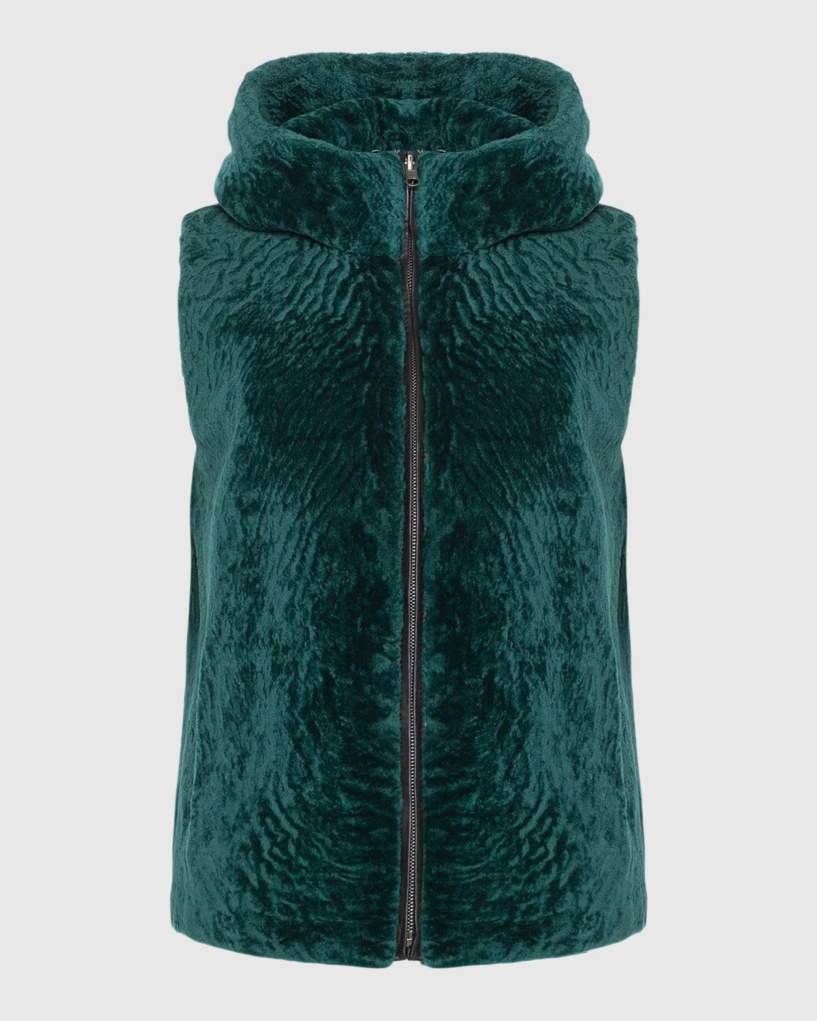 SHEARLING LAMB ZIP VEST HOODED REVERSIBLE TO TAFFETA - Image 4