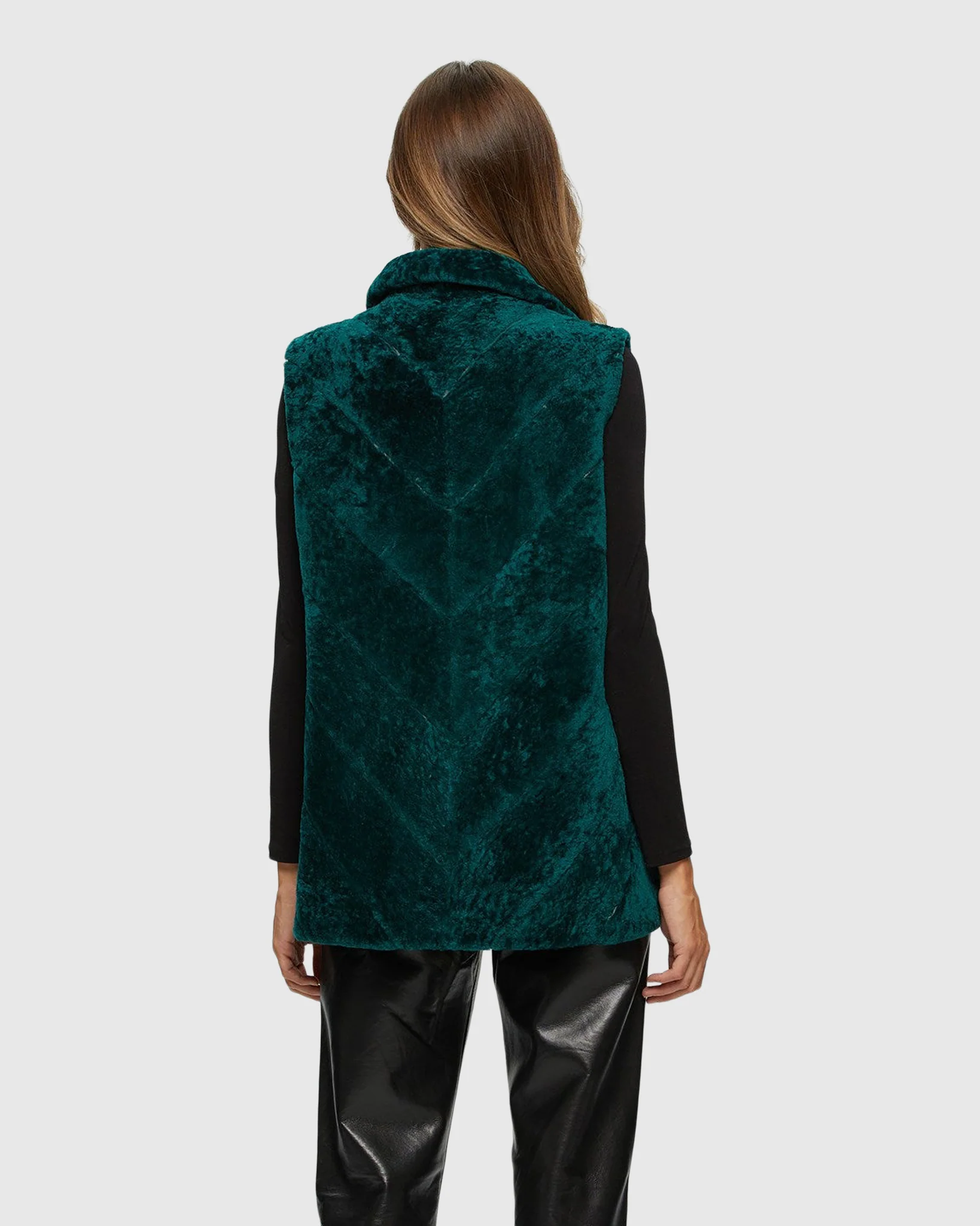 SHEARLING LAMB ZIP VEST REVERSIBLE TO TAFFETA - Image 11